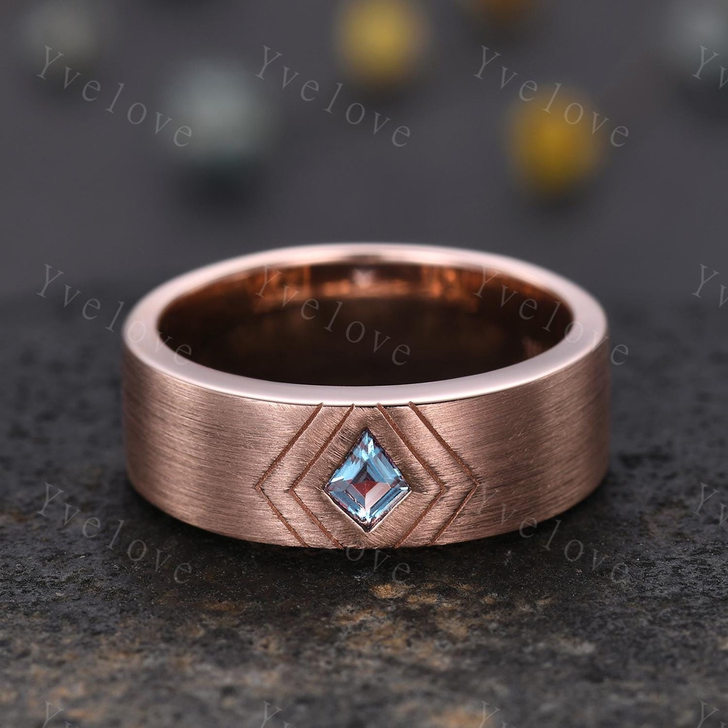 7mm Mens Kite Cut Alexandrite Wedding Band Alexandrite Engagement Ring Brushed Finish Band Mens Stacking Band His Wedding band Platinum band