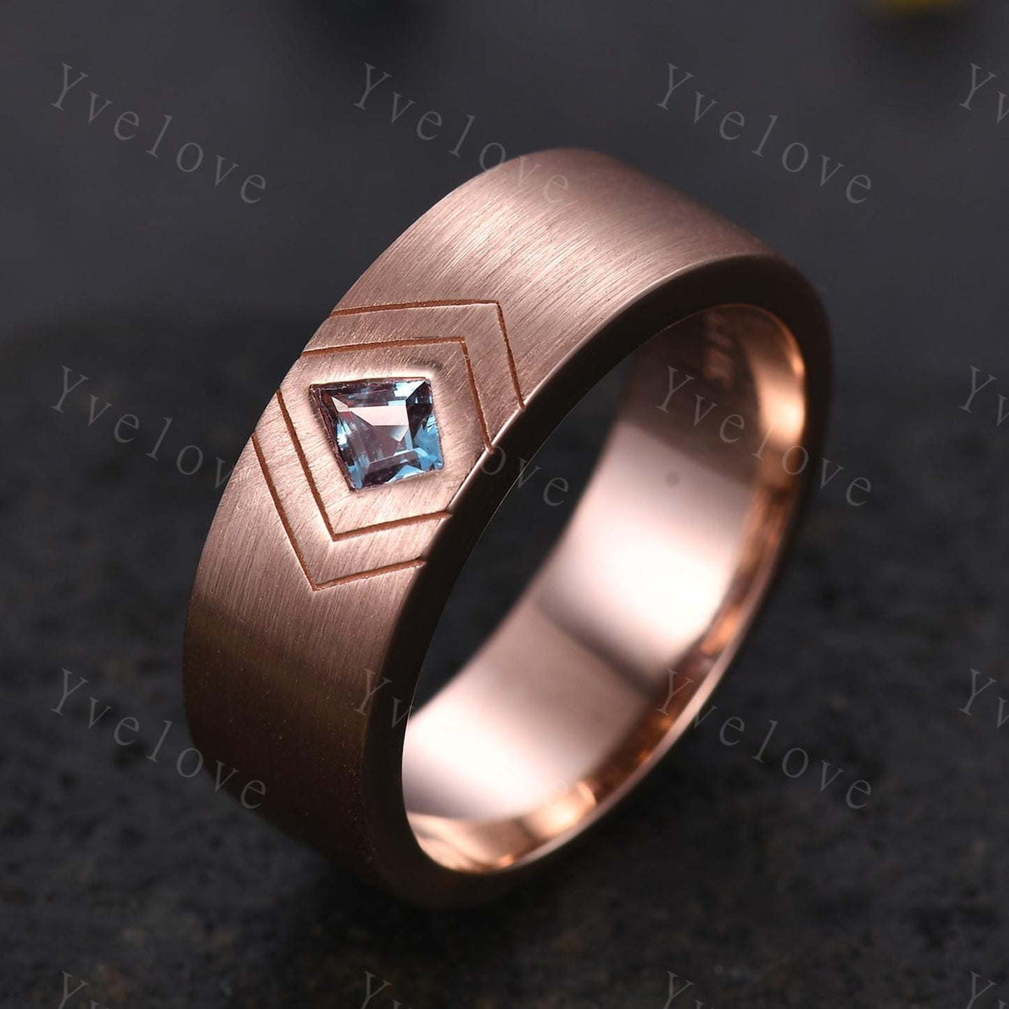 7mm Mens Kite Cut Alexandrite Wedding Band Alexandrite Engagement Ring Brushed Finish Band Mens Stacking Band His Wedding band Platinum band