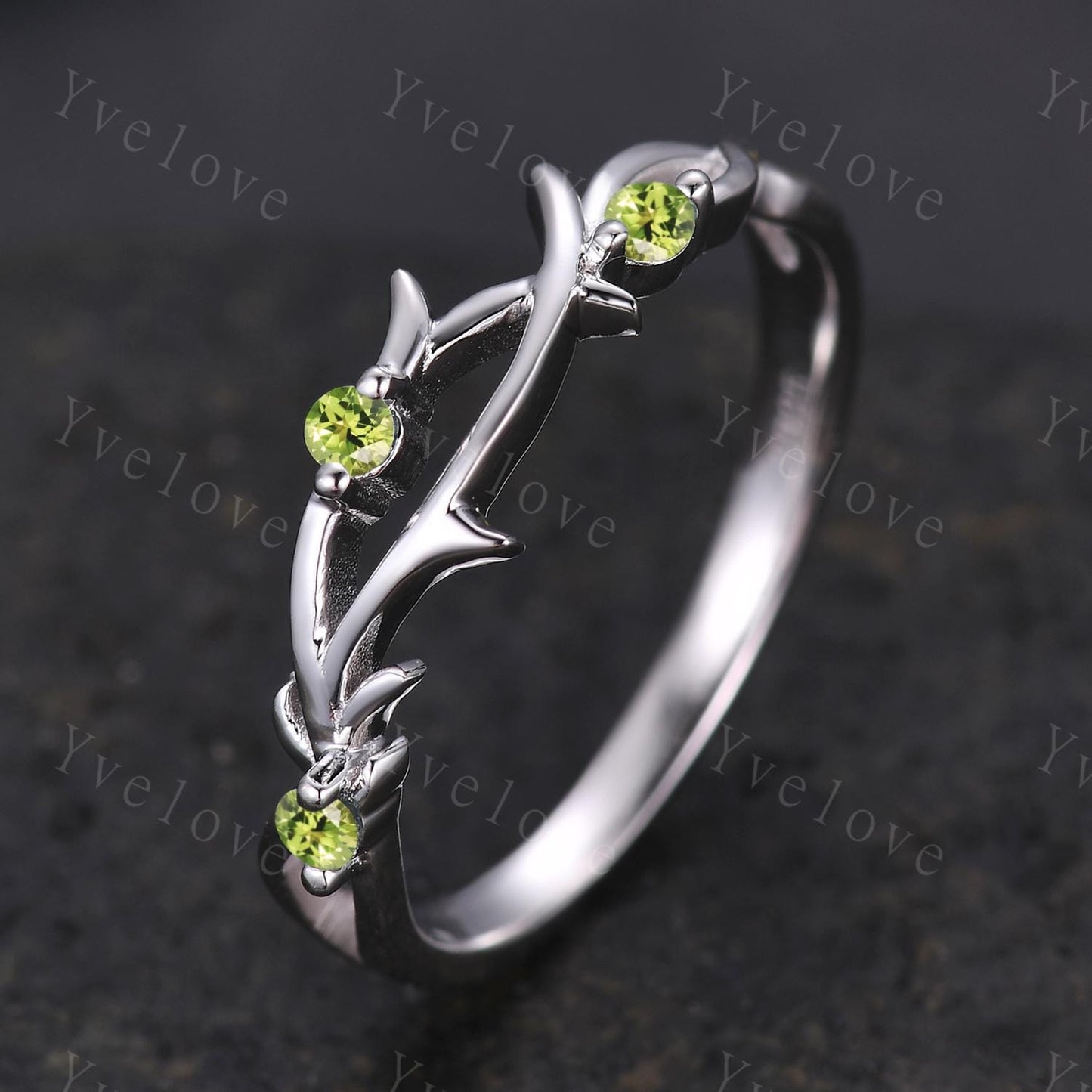 Couples ring set peridot ring twig branch ring for men and women His and Hers wedding band Promise Stacking Matching Band Retro Vintage Gift