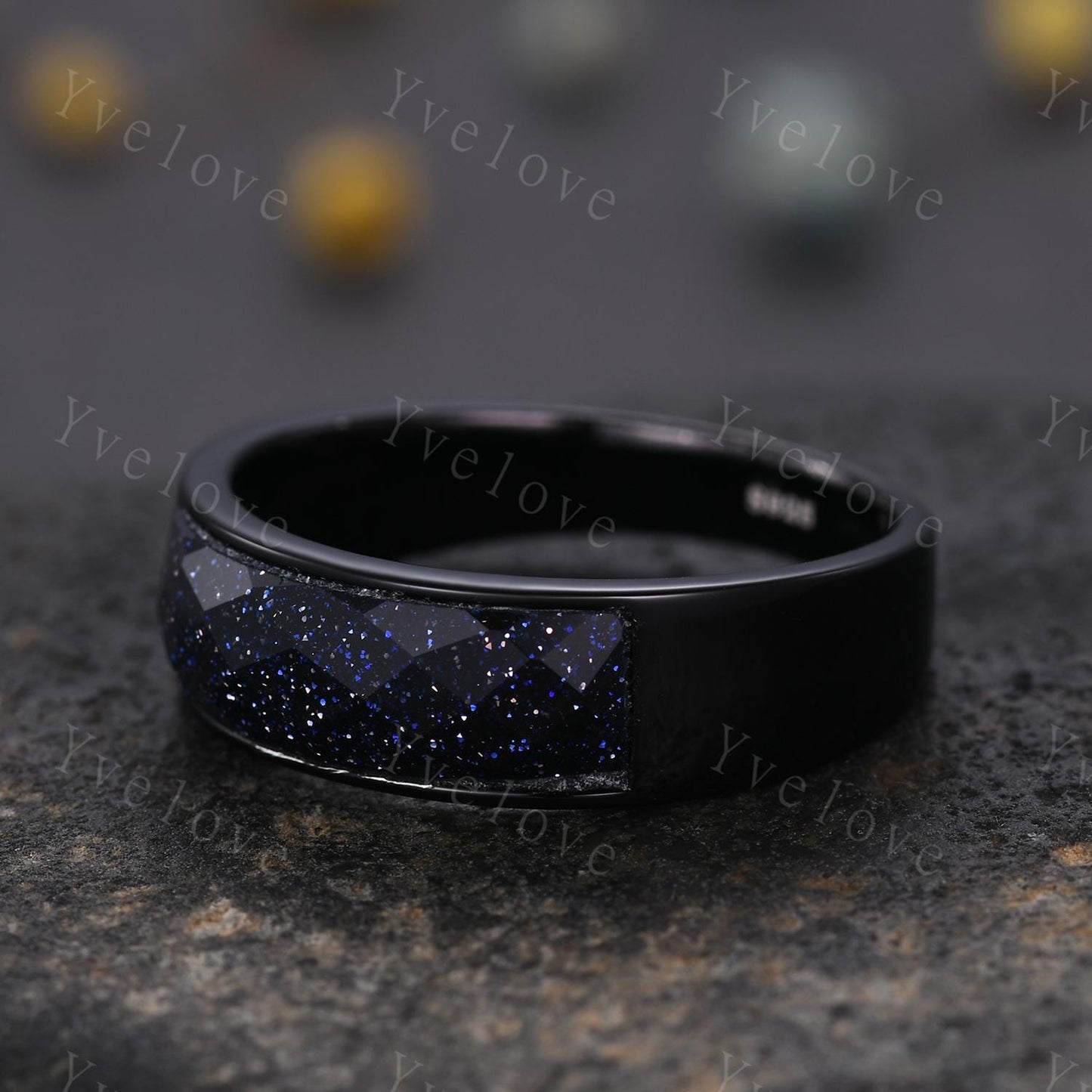 Space Galaxy Ring Unisex Black Gold Ring Blue Sandstone Wedding Band Couples Ring Set His and Hers Ring Matching Couples Promise Ring Set