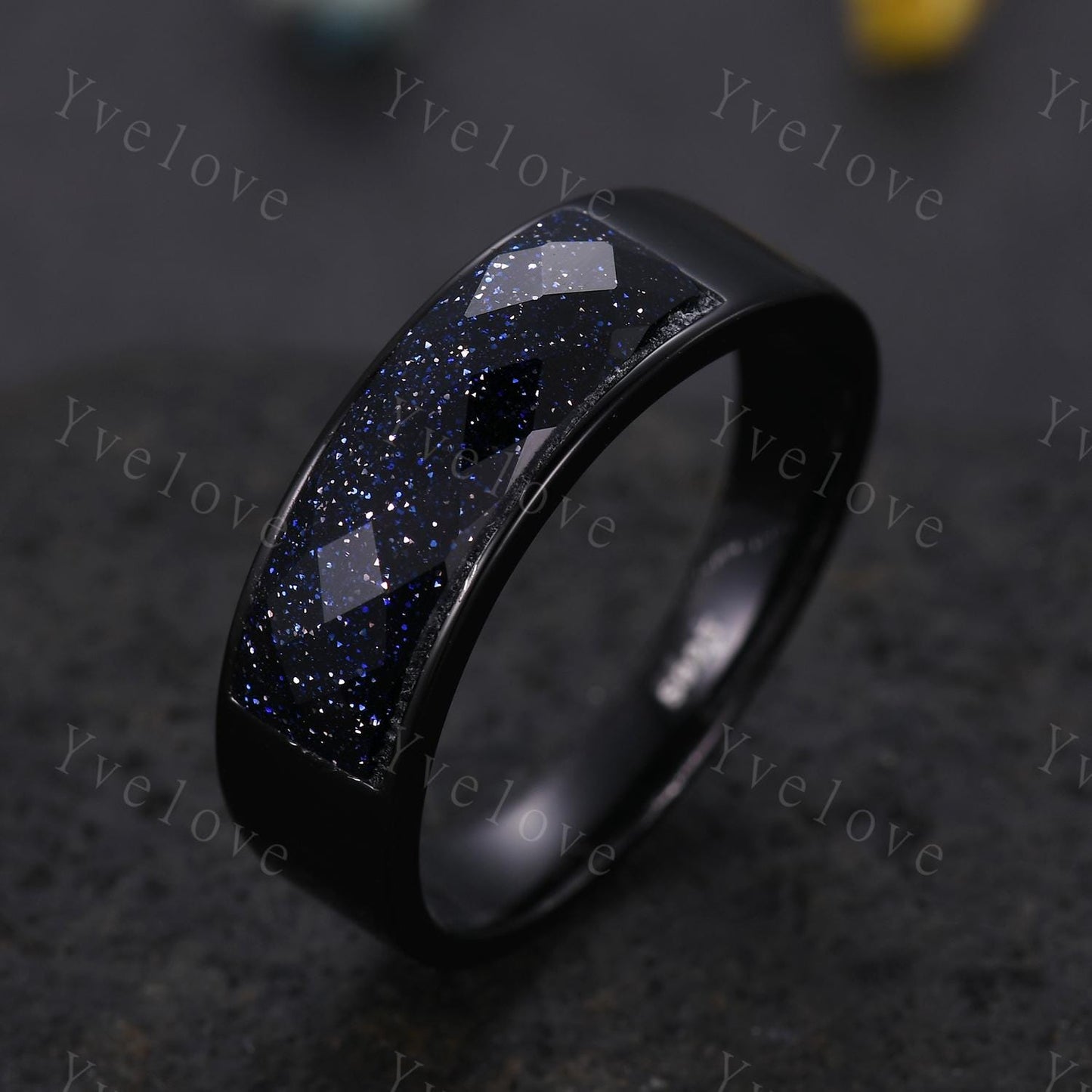 Space Galaxy Ring Unisex Black Gold Ring Blue Sandstone Wedding Band Couples Ring Set His and Hers Ring Matching Couples Promise Ring Set