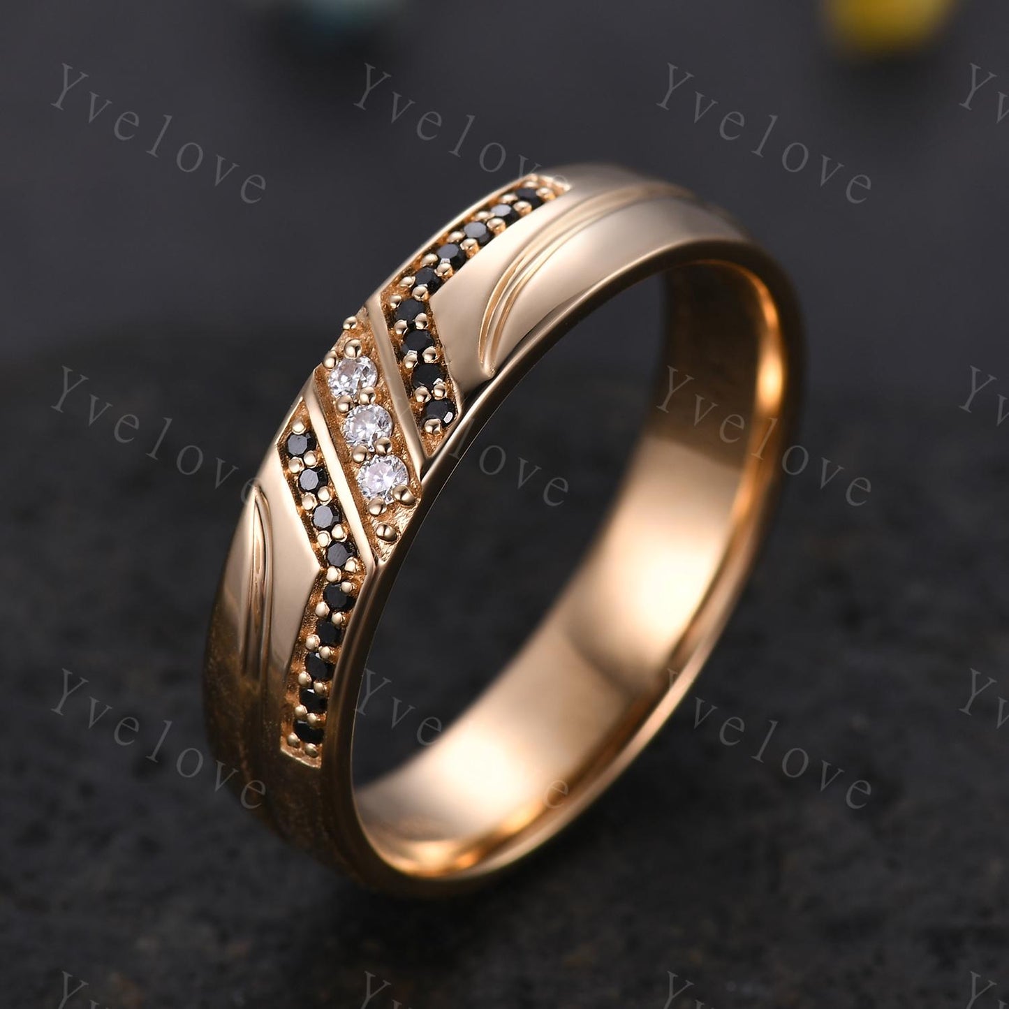 Mens Real Diamond Ring Solid 14k Solid Gold,5mm Moissanite Wedding Band,Comfort Fit Black Diamond Wedding Band,Anniversary Gift Promise Ring