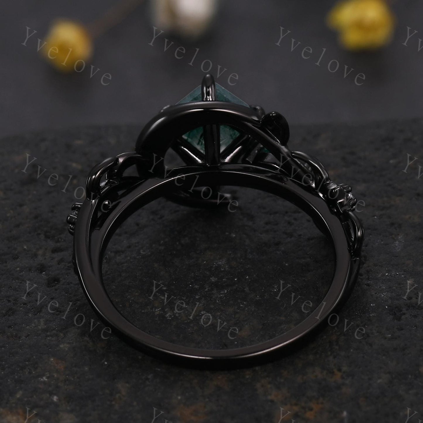Custom order for jamie, main stone kite cut amethyst, marquise amethyst and round diamond as the side stones, silver black.