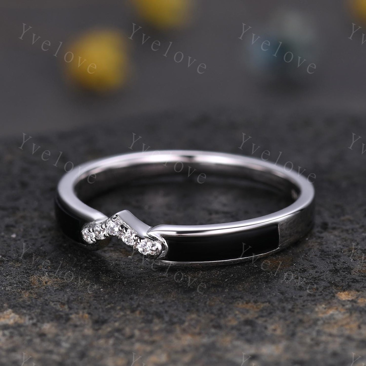 Black Onyx Moissanite Band,Black Onyx Engagement Ring,Black Gems Ring,Matching Stackable Ring,Women Ring Anniversary Promise Gift For Her