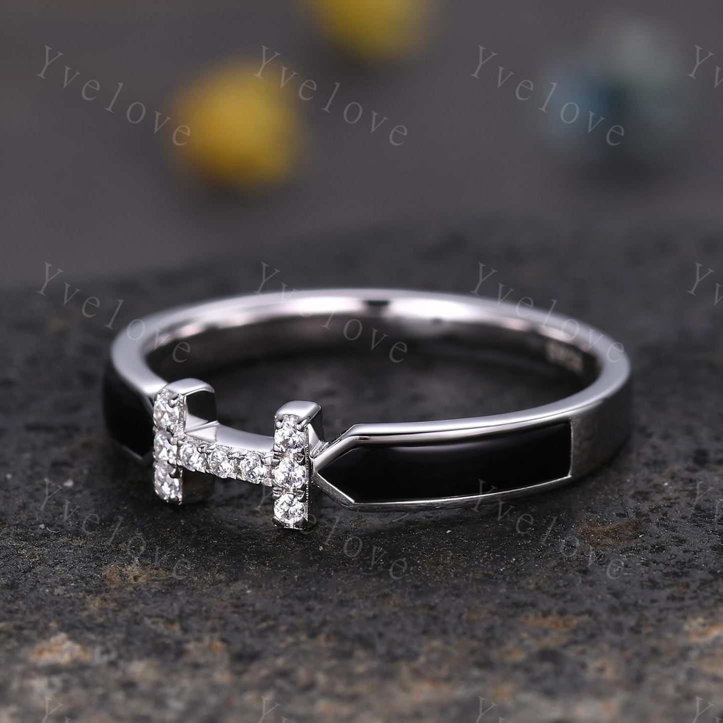 Black Onyx Moissanite Ring,Black Onyx Engagement Band,Modern Band,Moissanite Matching Stackable Ring,Women Ring Promise Gift For Her
