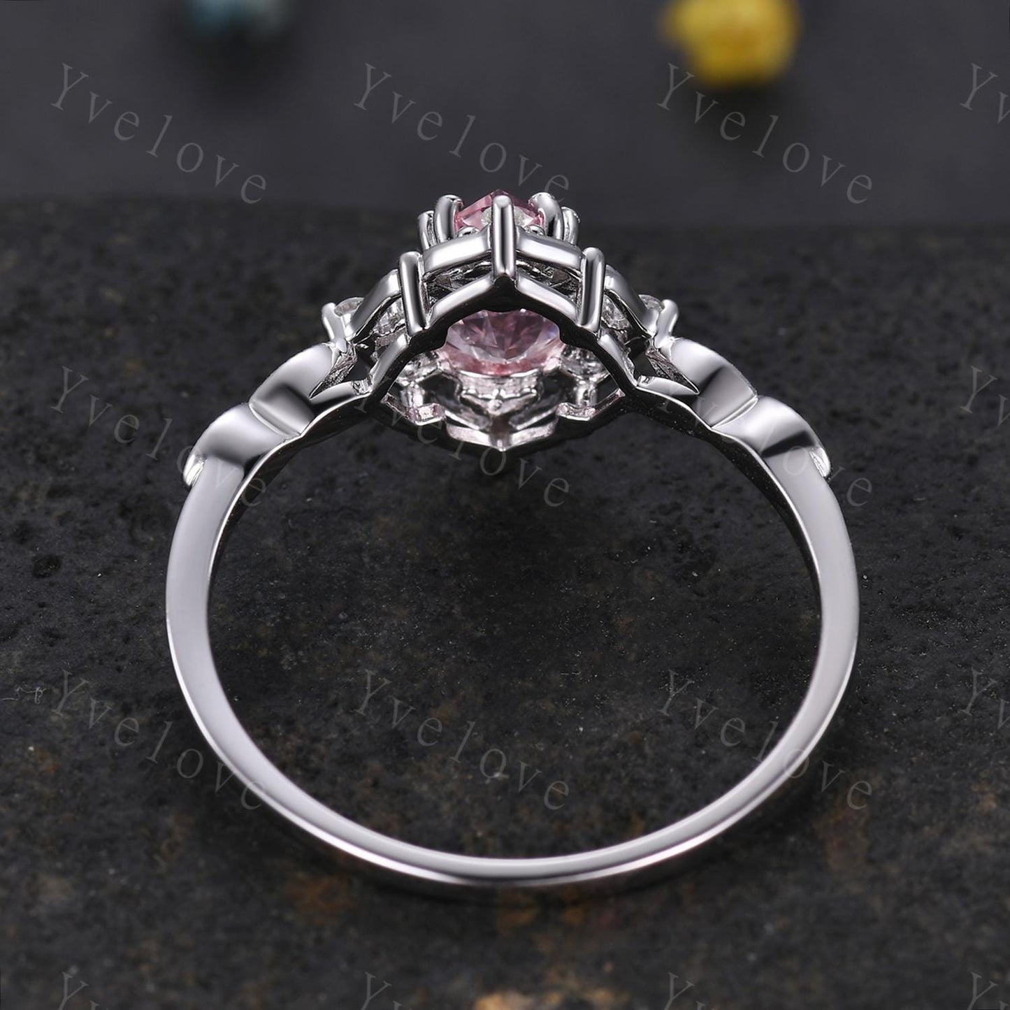 Vintage Pink Sapphire Engagement Ring,Teardrop Sapphire Ring,14K 18K White Gold,Unique Women Moissanite Promise Ring For Her,Handmade Gift
