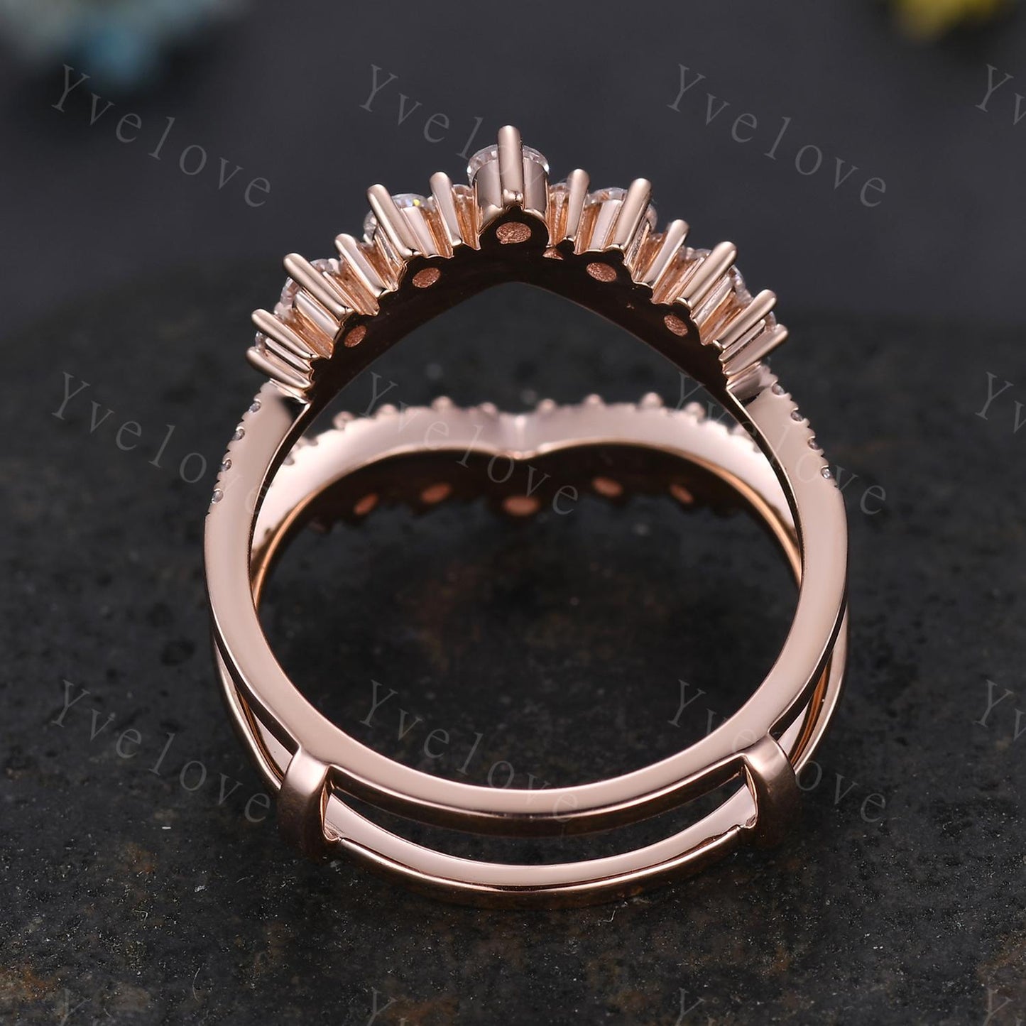 Moissanite enhancer wedding band,14k rose gold tiara ring,Diamond curved wrap guard stackable band,Personalized ring,Women promise ring gift