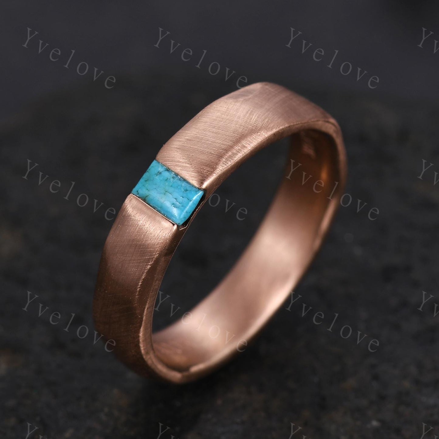 Couples ring set Baguette blue turquoise wedding ring for men and women His and Hers ring satin finish promise retro ring gift Customized