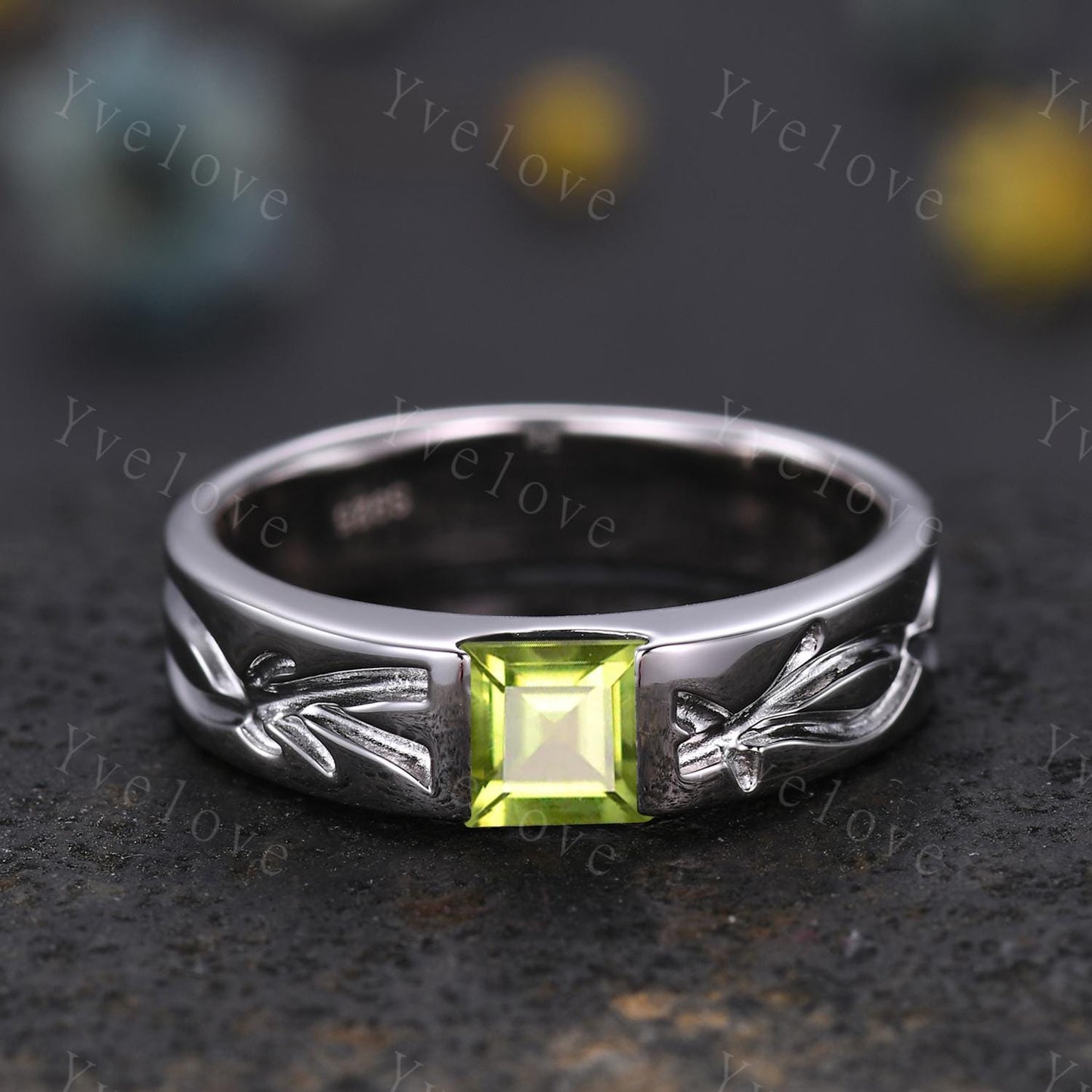 Couples ring set peridot ring twig branch ring for men and women His and Hers wedding band Promise Stacking Matching Band Retro Vintage Gift