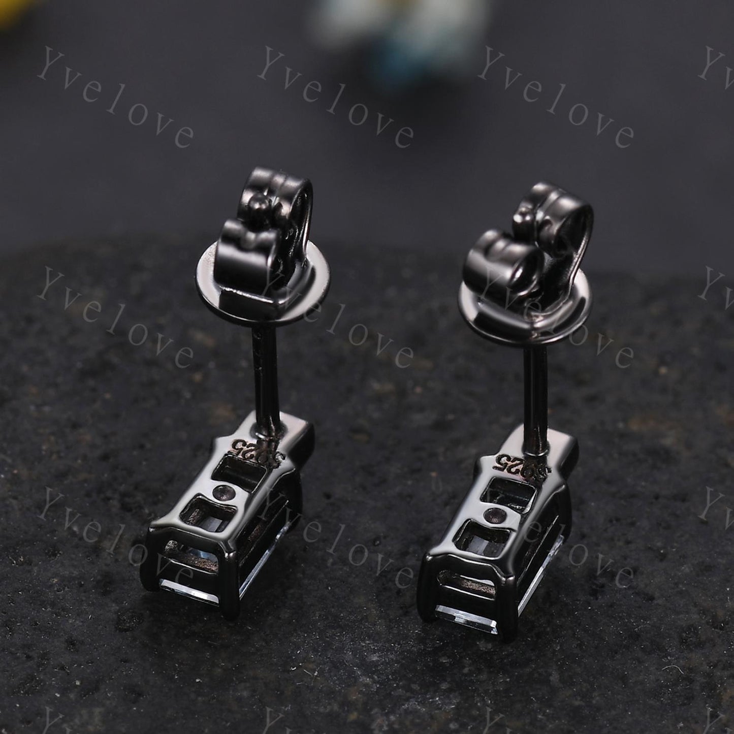 Tiny Baguette Aquamarine Moissanite Earrings,Dainty Cartilage earring,Bar-type Stud,Ear lobe Perfect Second Piercing Earring Bridesmaid Gift