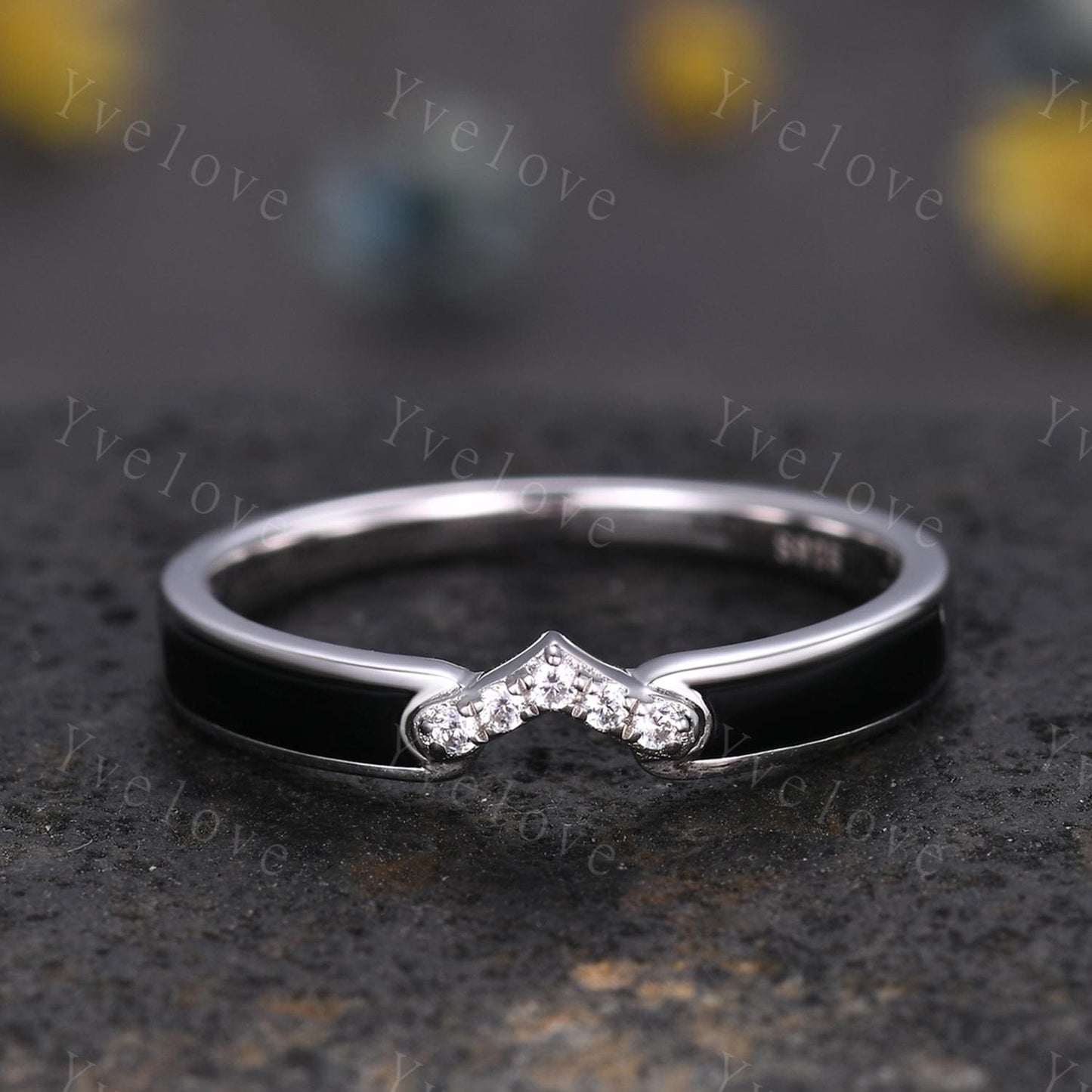 Black Onyx Moissanite Band,Black Onyx Engagement Ring,Black Gems Ring,Matching Stackable Ring,Women Ring Anniversary Promise Gift For Her