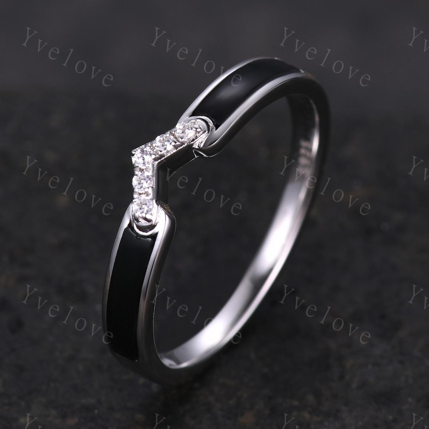Black Onyx Moissanite Band,Black Onyx Engagement Ring,Black Gems Ring,Matching Stackable Ring,Women Ring Anniversary Promise Gift For Her