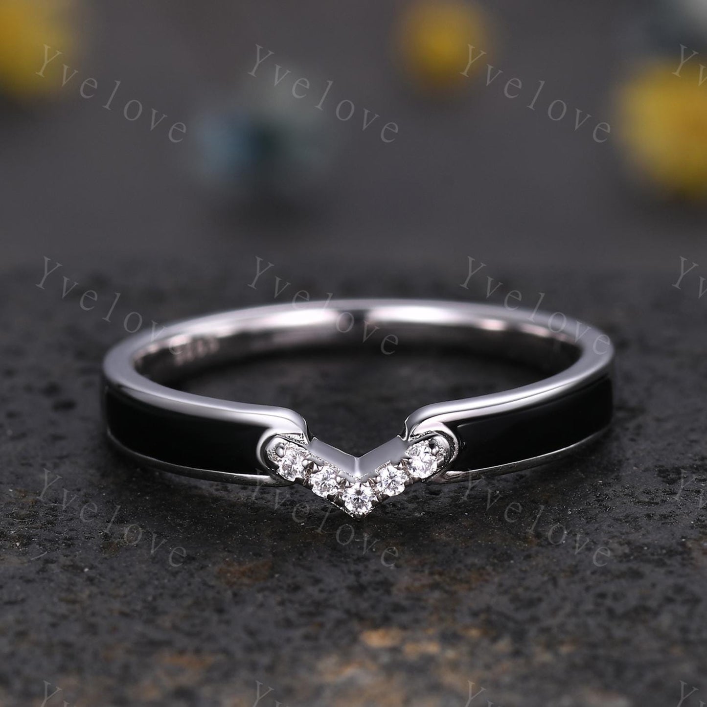 Black Onyx Moissanite Band,Black Onyx Engagement Ring,Black Gems Ring,Matching Stackable Ring,Women Ring Anniversary Promise Gift For Her