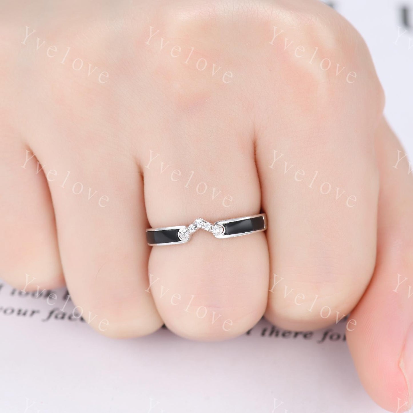 Black Onyx Moissanite Band,Black Onyx Engagement Ring,Black Gems Ring,Matching Stackable Ring,Women Ring Anniversary Promise Gift For Her