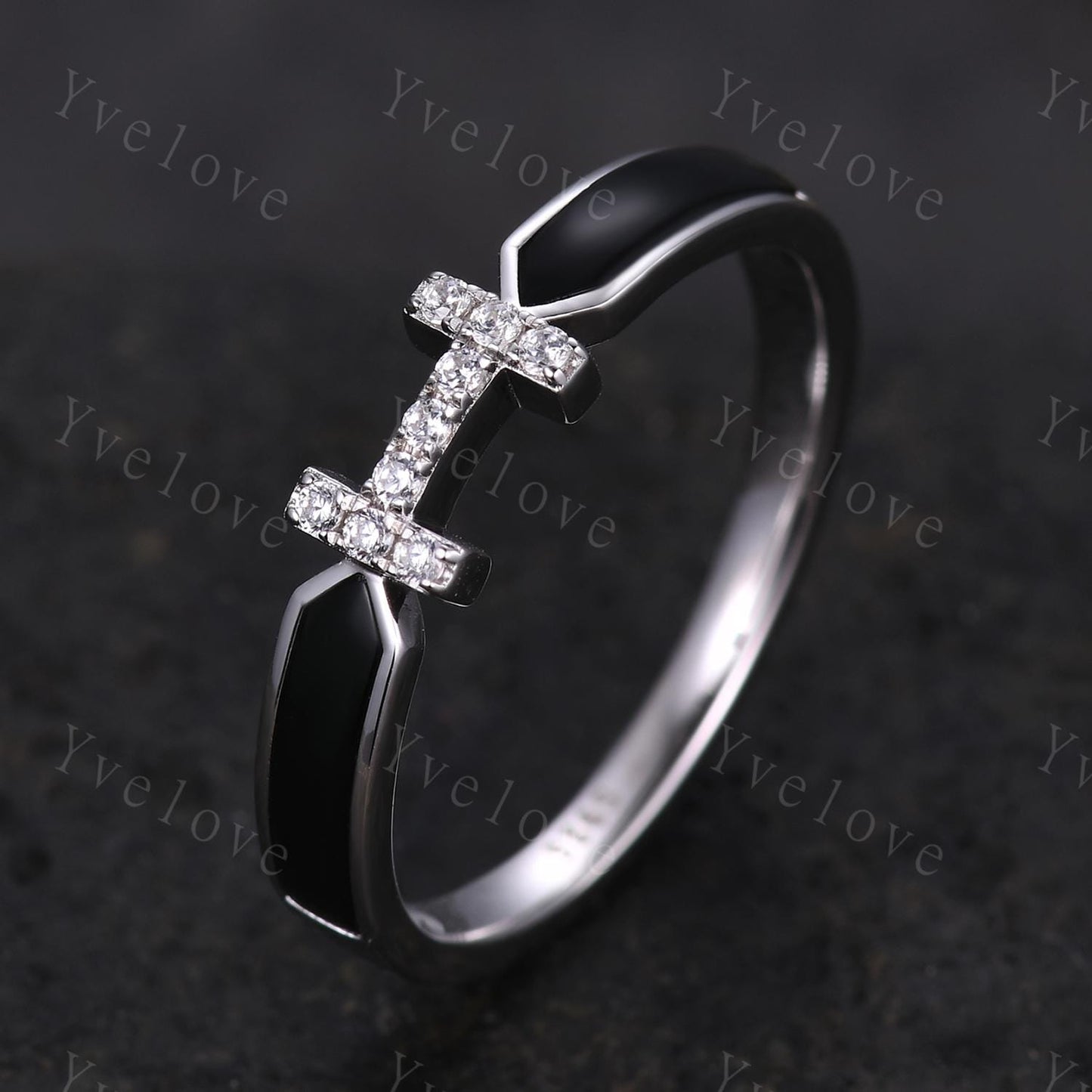 Black Onyx Moissanite Ring,Black Onyx Engagement Band,Modern Band,Moissanite Matching Stackable Ring,Women Ring Promise Gift For Her