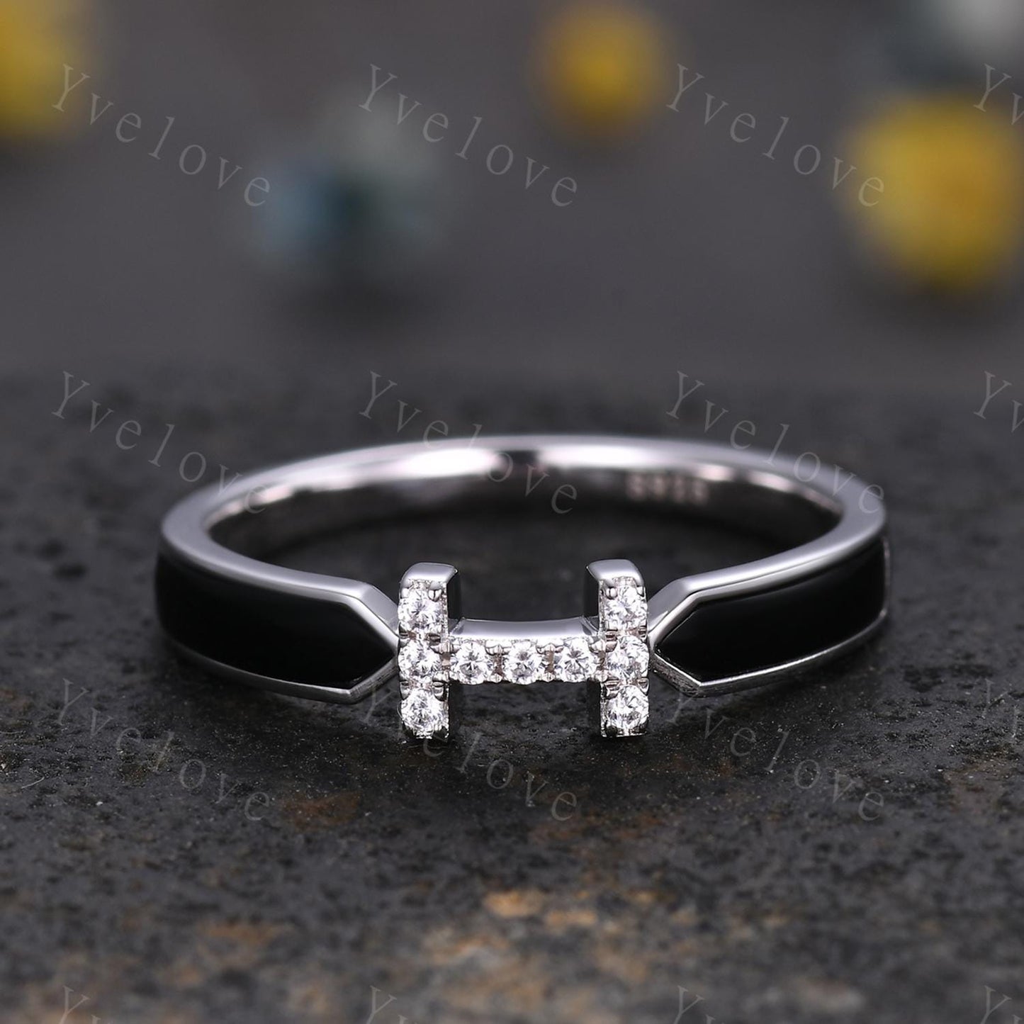 Black Onyx Moissanite Ring,Black Onyx Engagement Band,Modern Band,Moissanite Matching Stackable Ring,Women Ring Promise Gift For Her