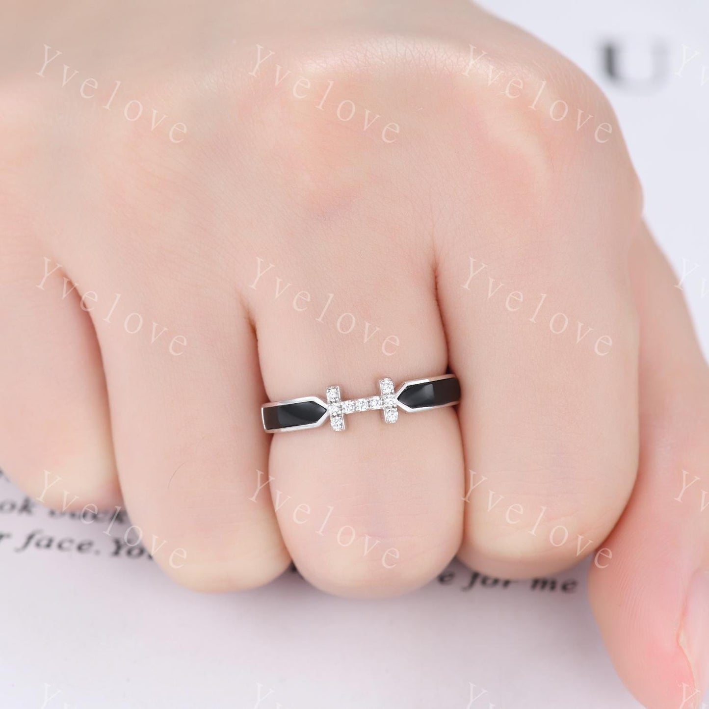 Black Onyx Moissanite Ring,Black Onyx Engagement Band,Modern Band,Moissanite Matching Stackable Ring,Women Ring Promise Gift For Her
