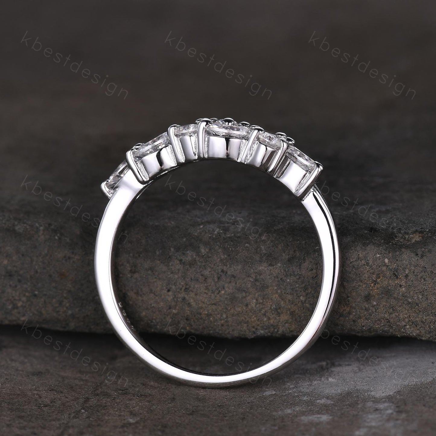 Moissanite cluster wedding band Unique marquise cut moissanite wedding band Vintage stacking matching band Silver ring Anniversary gift