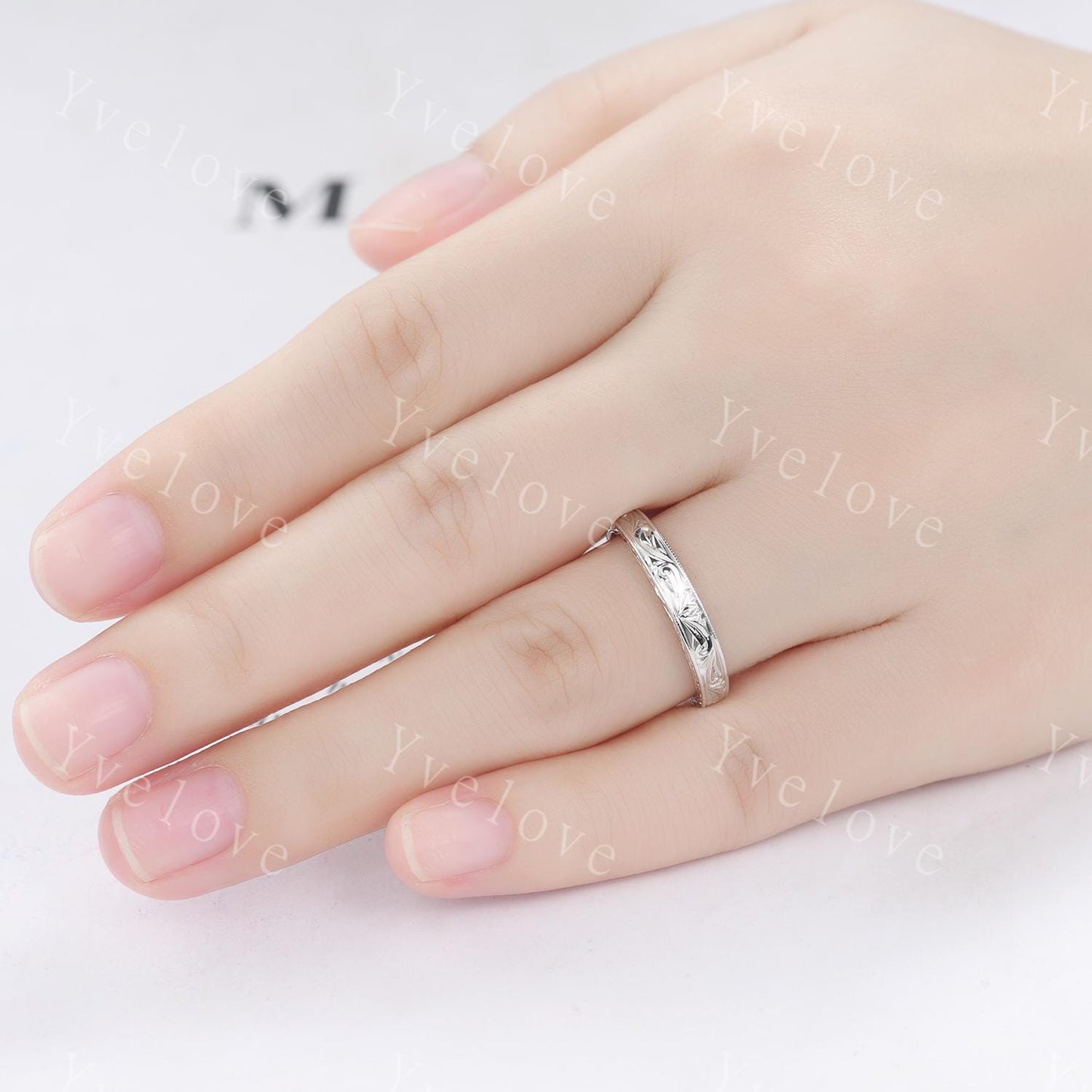 3mm 14k Plain White Gold Ring Filigree Milgrain Edge Wedding Band Stacking Matching Band Retro Vintage Anniversary Ring Gift For Men Women