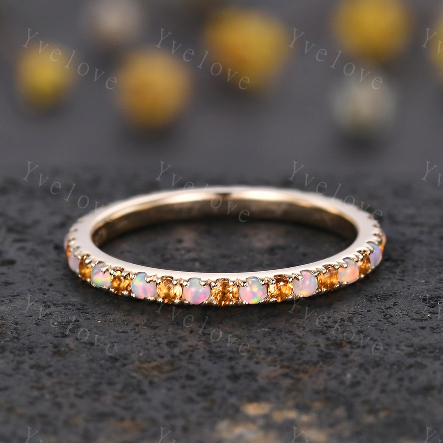 Opal Citrine Wedding Ring,Opal Wedding Band,Eternity Band,Gold Ring,October Birthstone,Matching Band,Stack Ring Anniversary Gift for Her