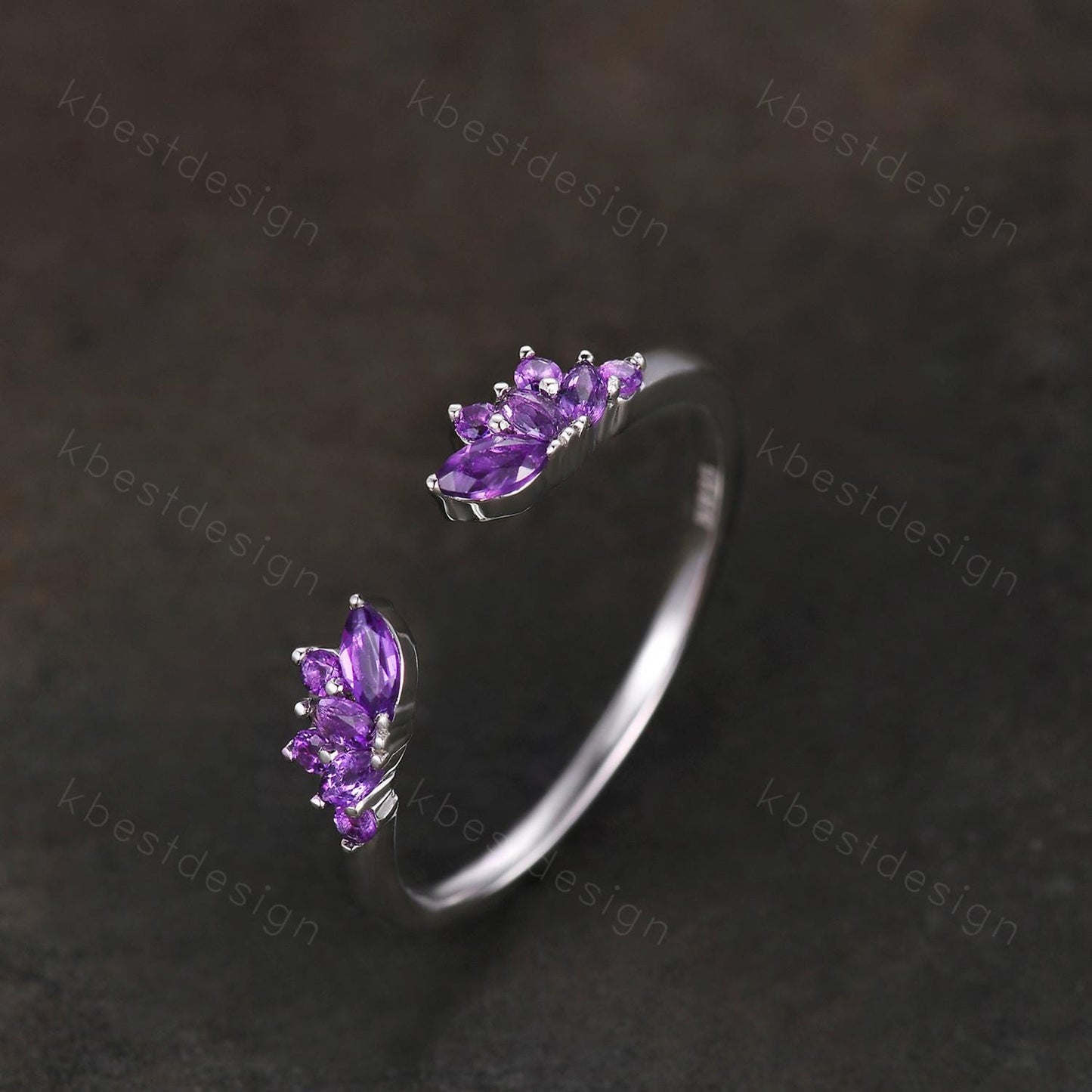 Open gap Amethyst Wedding Band sterling silver vintage petal wedding ring Delicate Stacking matching curved wedding band bridal ring gift