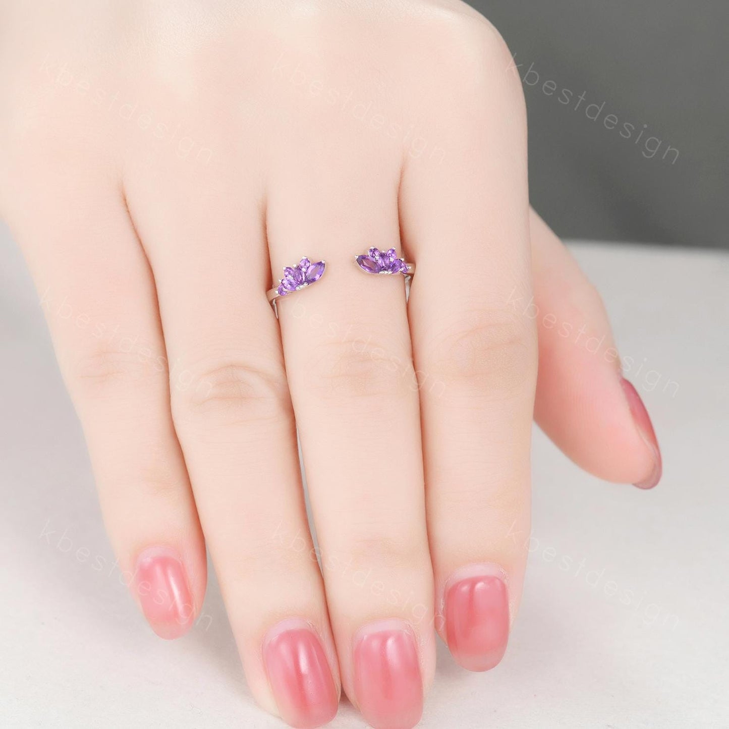 Open gap Amethyst Wedding Band sterling silver vintage petal wedding ring Delicate Stacking matching curved wedding band bridal ring gift