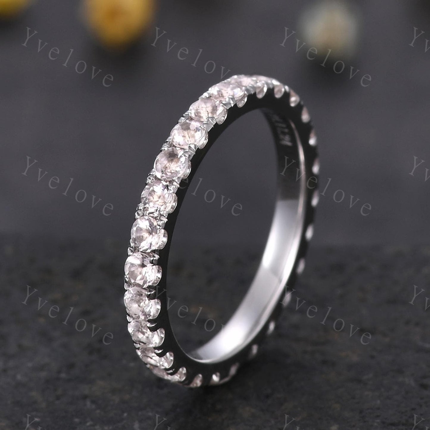 2mm Round Pink Morganite wedding ring full eternity natural morganite engagement ring wedding band for women matching band stacking ring
