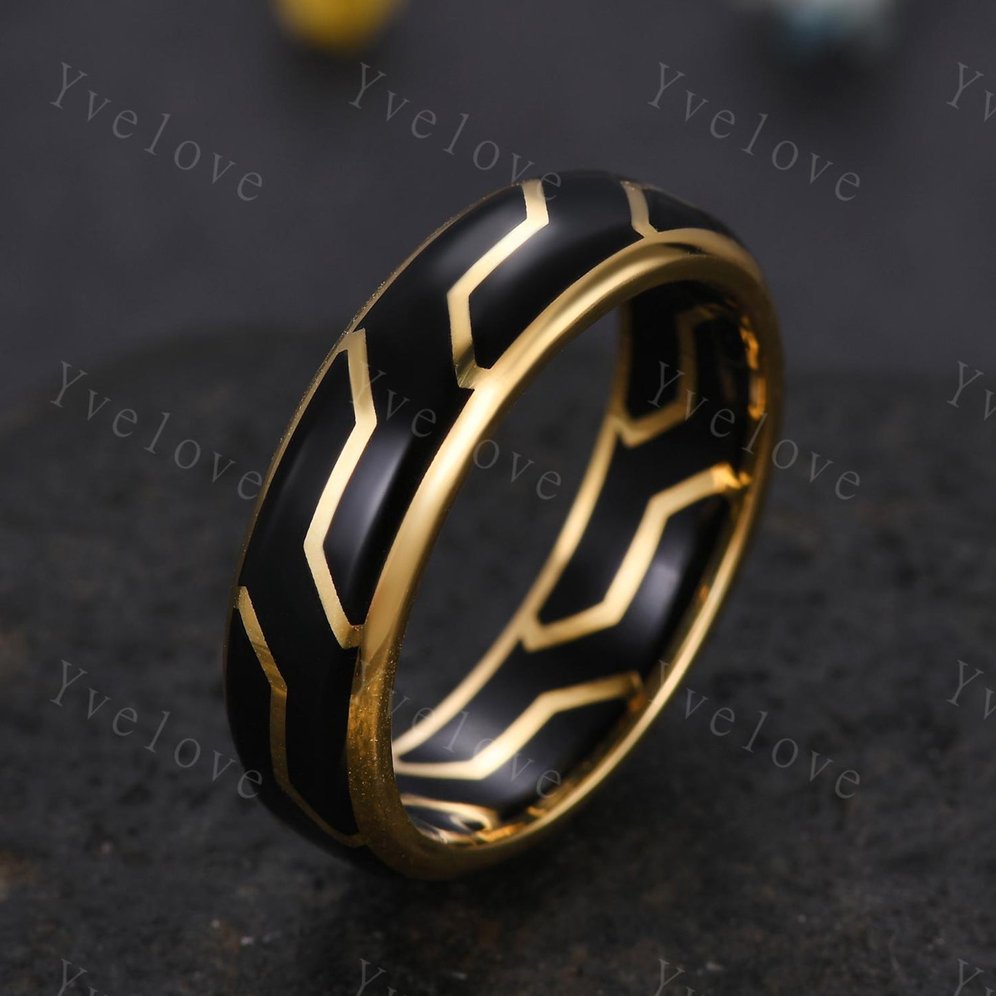 Couples ring set black enamel coating ring for men and women black onyx wedding band gold promise stacking matching Band retro vintage Gift