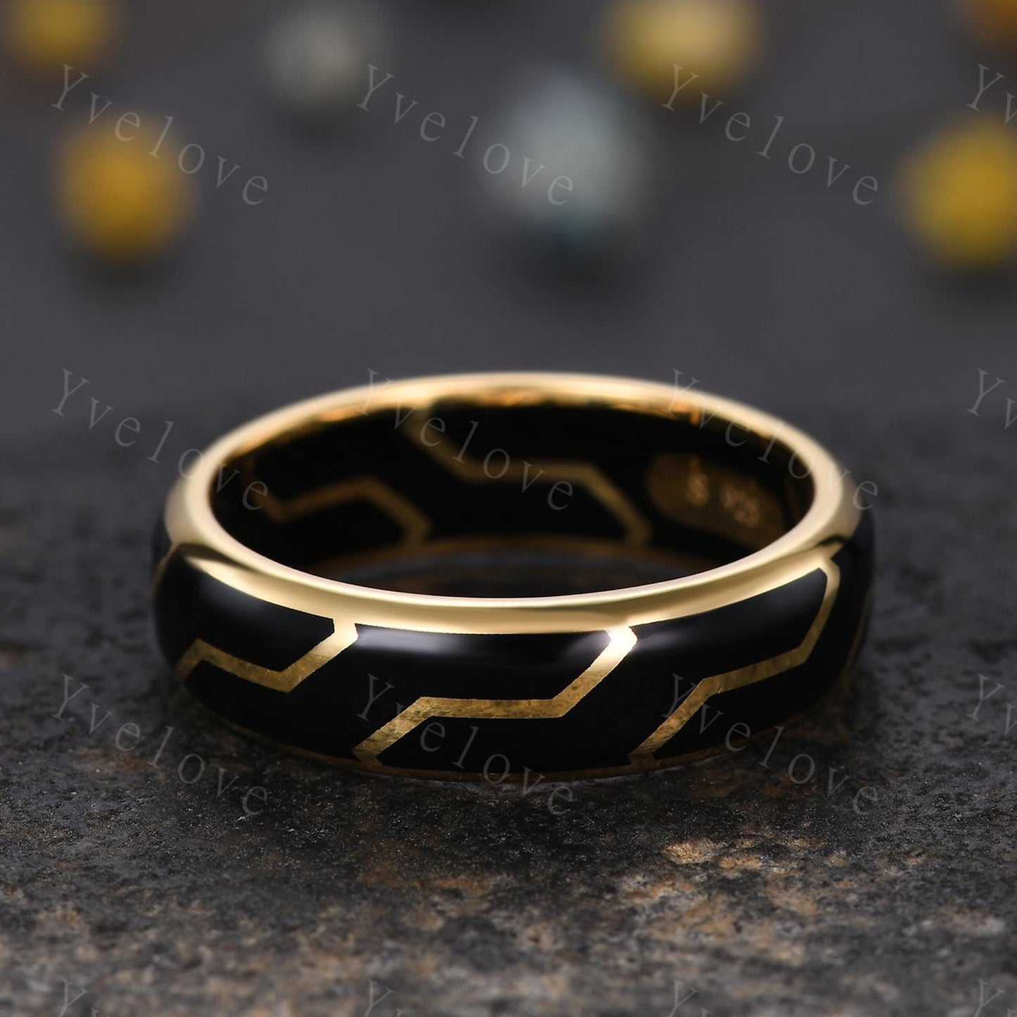 Couples ring set black enamel coating ring for men and women black onyx wedding band gold promise stacking matching Band retro vintage Gift