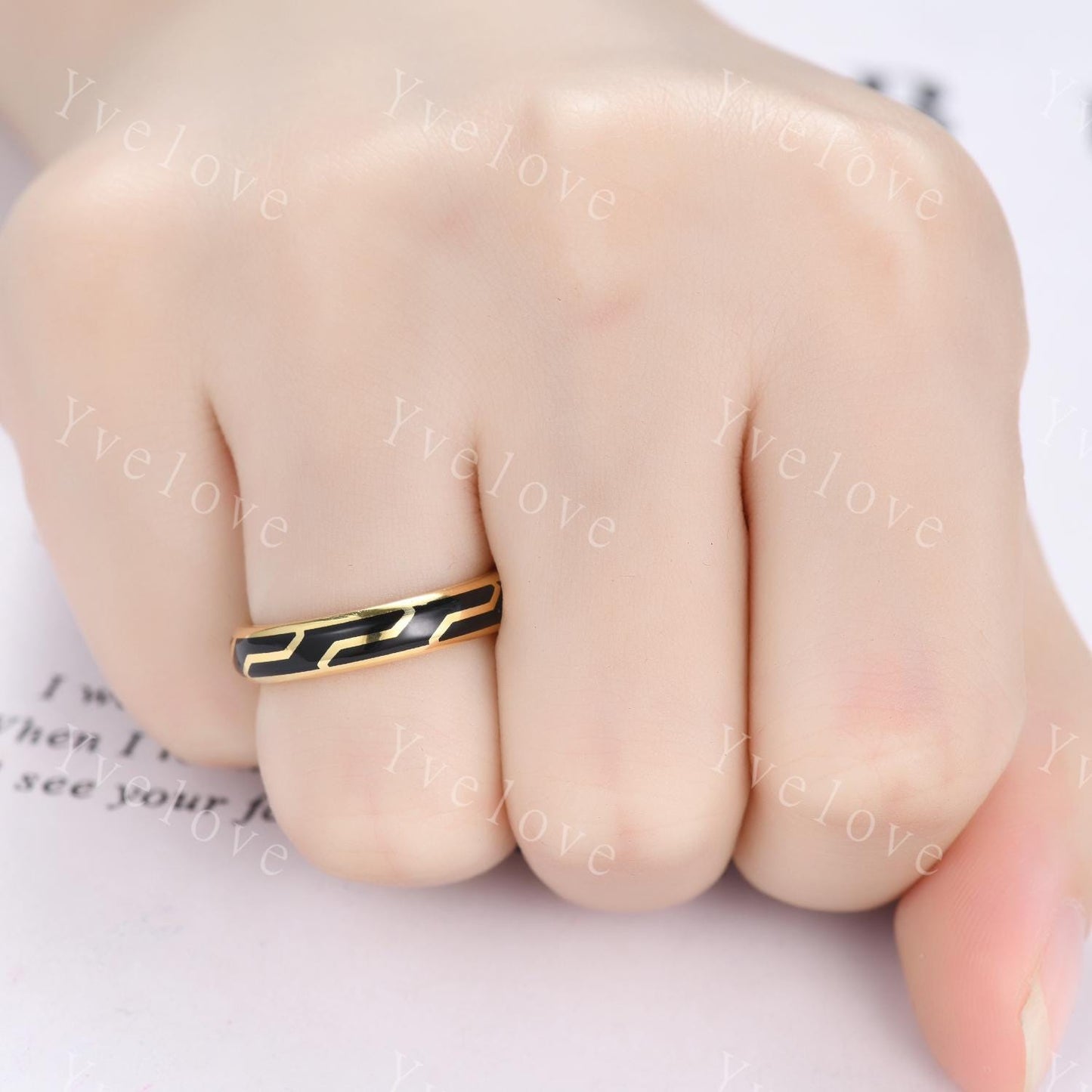 Couples ring set black enamel coating ring for men and women black onyx wedding band gold promise stacking matching Band retro vintage Gift