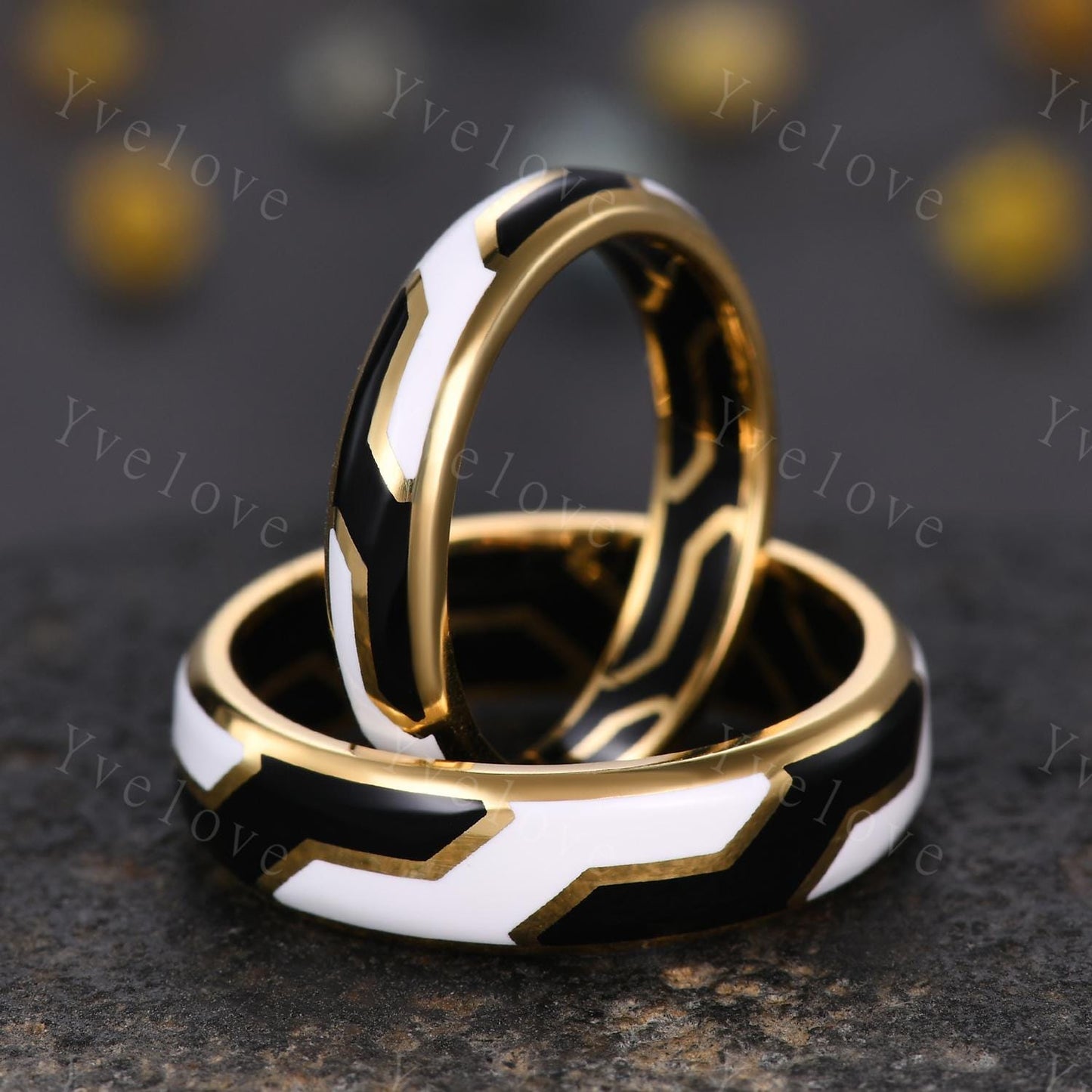Couples ring set black enamel coating ring for men and women white enamel wedding band promise stacking matching Band retro vintage Gift