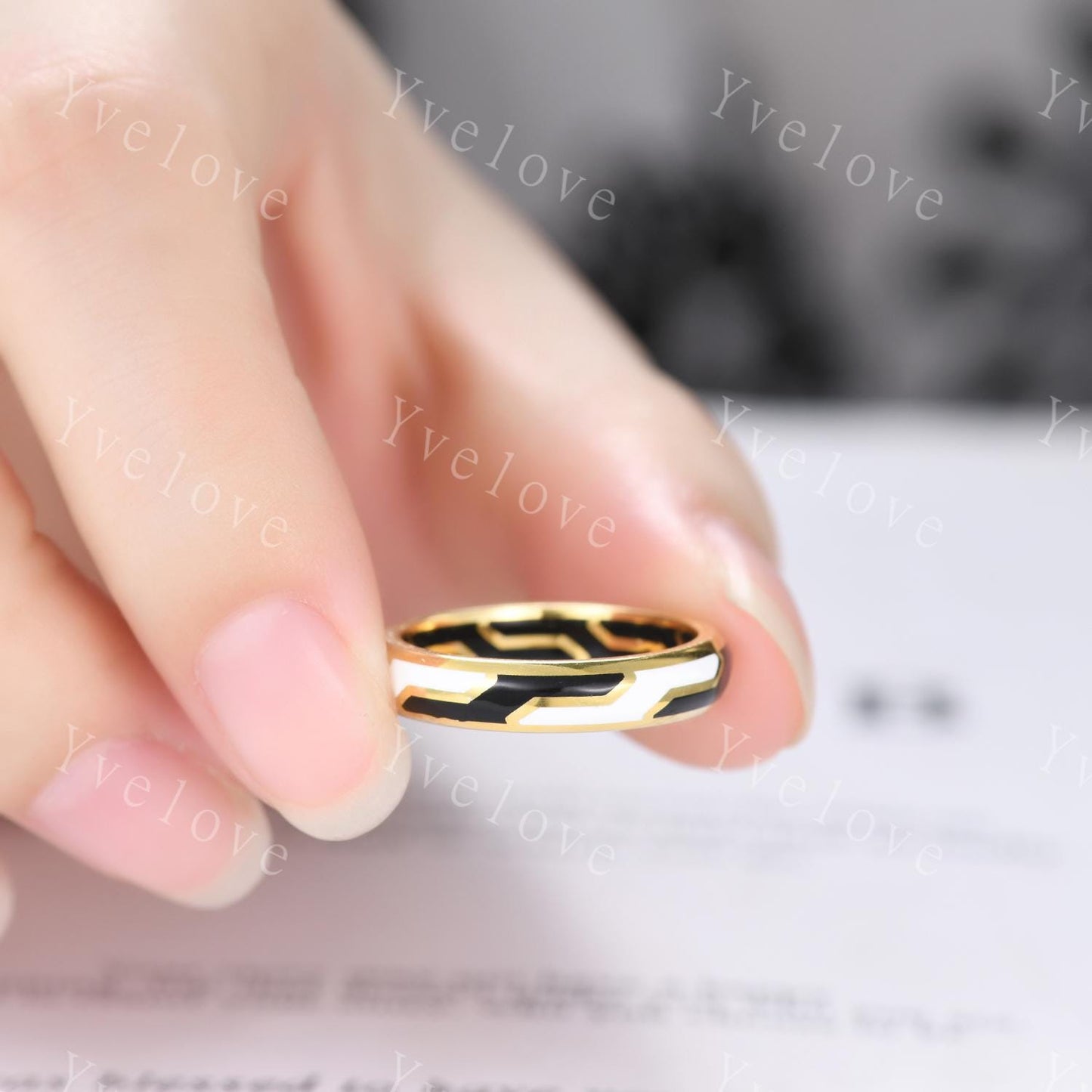 Couples ring set black enamel coating ring for men and women white enamel wedding band promise stacking matching Band retro vintage Gift