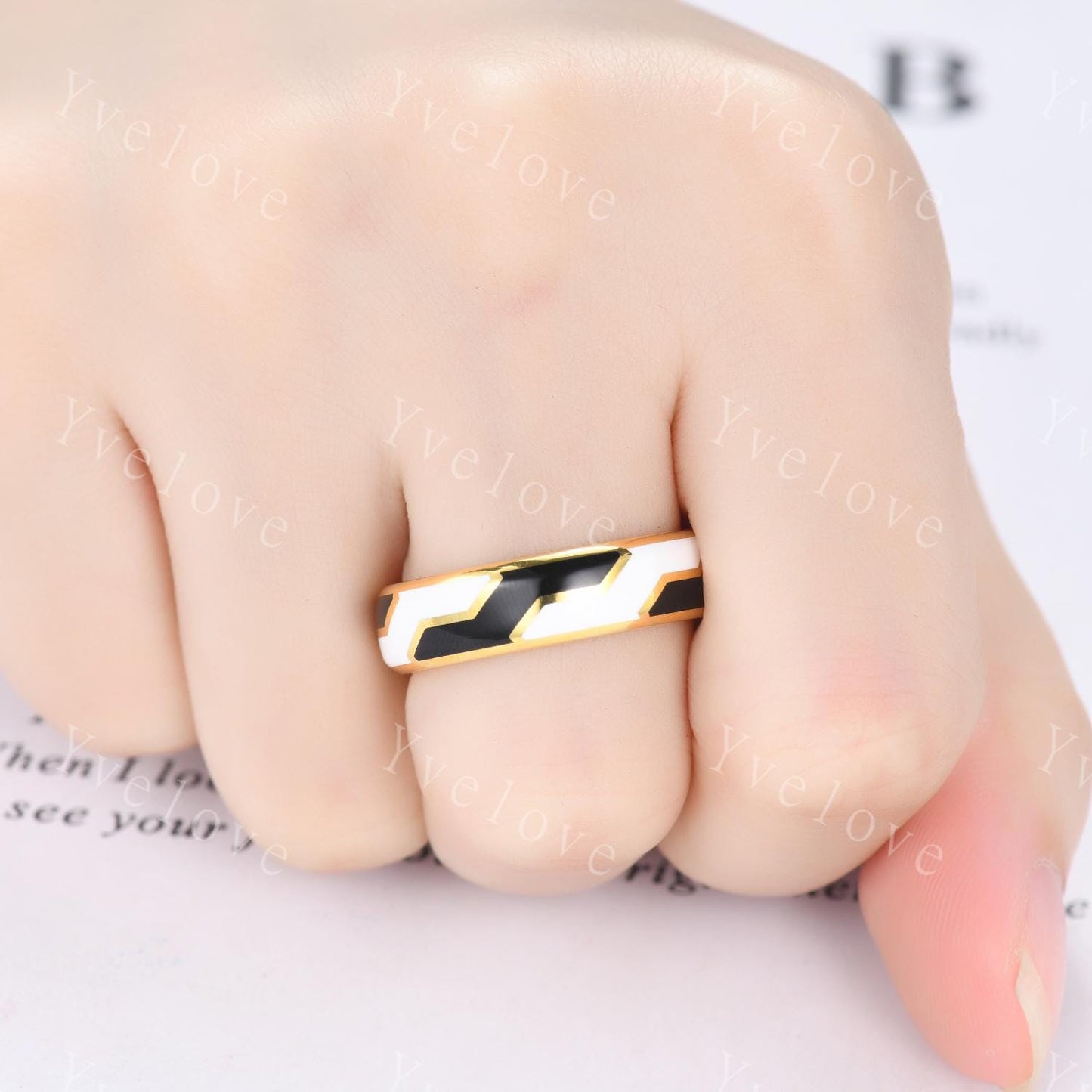 Couples ring set black enamel coating ring for men and women white enamel wedding band promise stacking matching Band retro vintage Gift