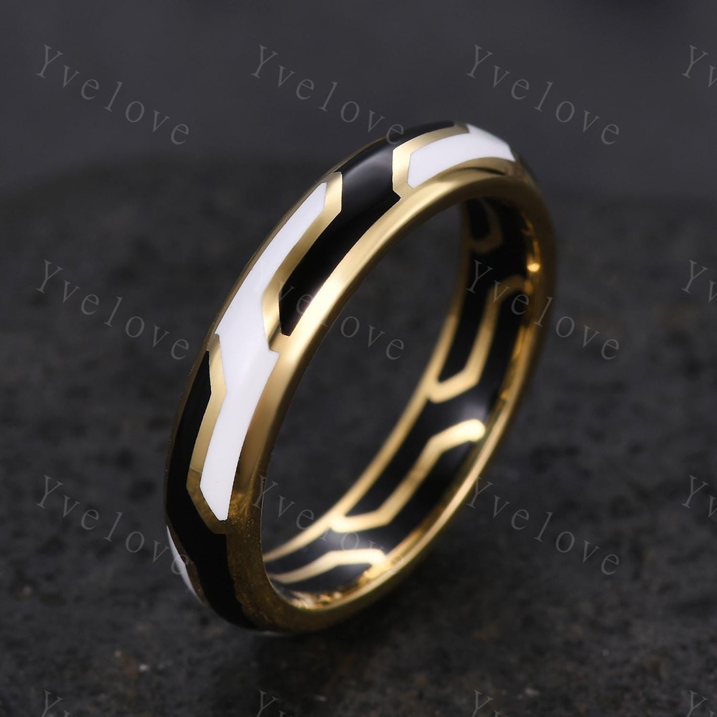 Couples ring set black enamel coating ring for men and women white enamel wedding band promise stacking matching Band retro vintage Gift