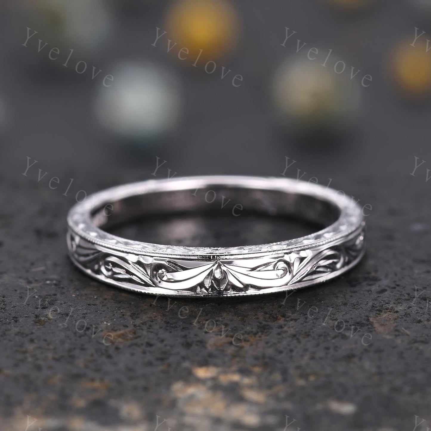 3mm 14k Plain White Gold Ring Filigree Milgrain Edge Wedding Band Stacking Matching Band Retro Vintage Anniversary Ring Gift For Men Women