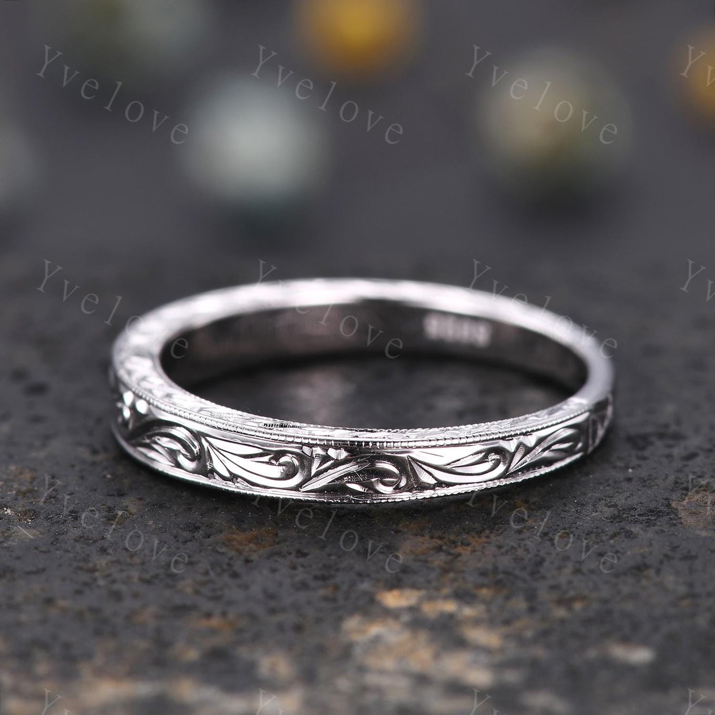 3mm 14k Plain White Gold Ring Filigree Milgrain Edge Wedding Band Stacking Matching Band Retro Vintage Anniversary Ring Gift For Men Women