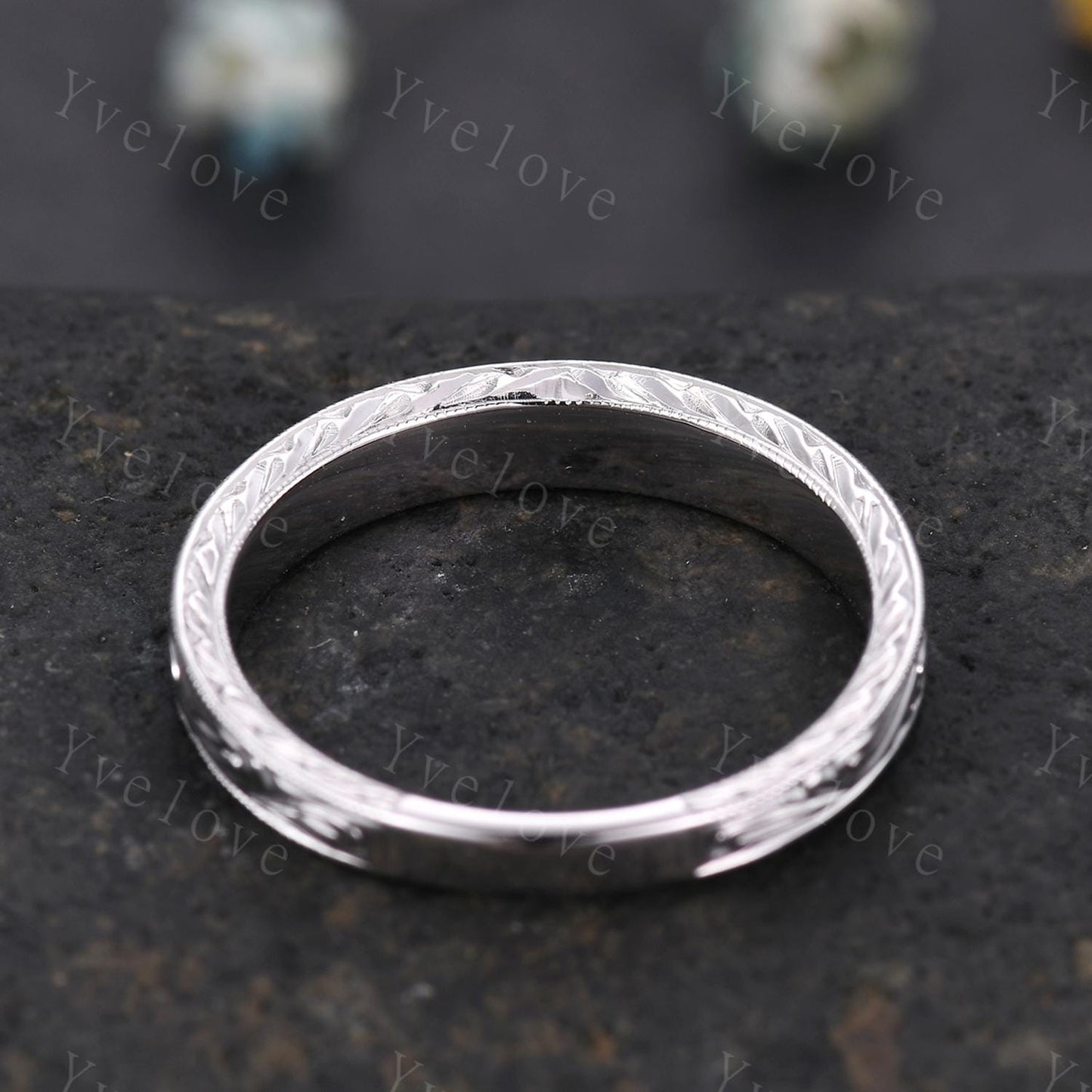 3mm 14k Plain White Gold Ring Filigree Milgrain Edge Wedding Band Stacking Matching Band Retro Vintage Anniversary Ring Gift For Men Women