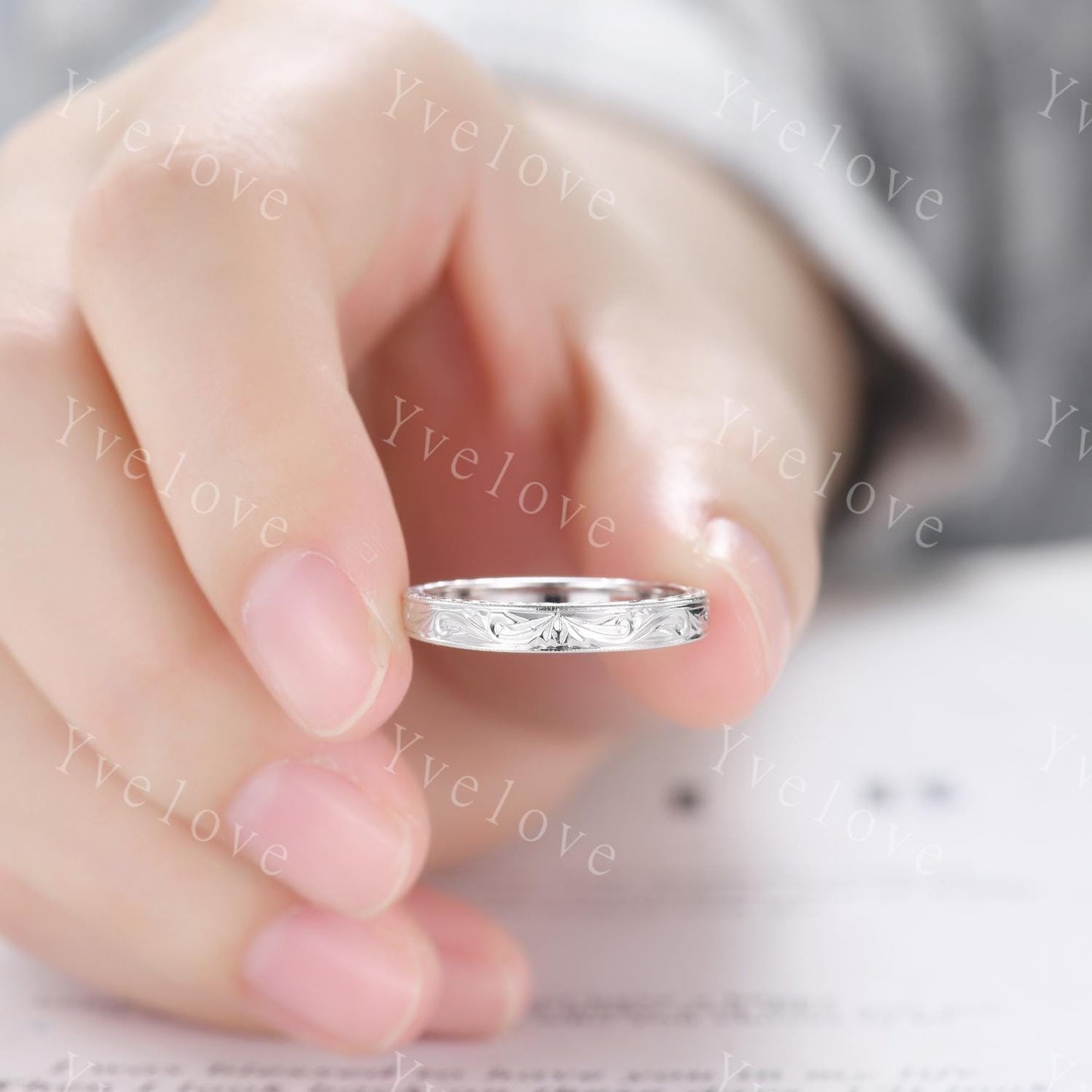 3mm 14k Plain White Gold Ring Filigree Milgrain Edge Wedding Band Stacking Matching Band Retro Vintage Anniversary Ring Gift For Men Women