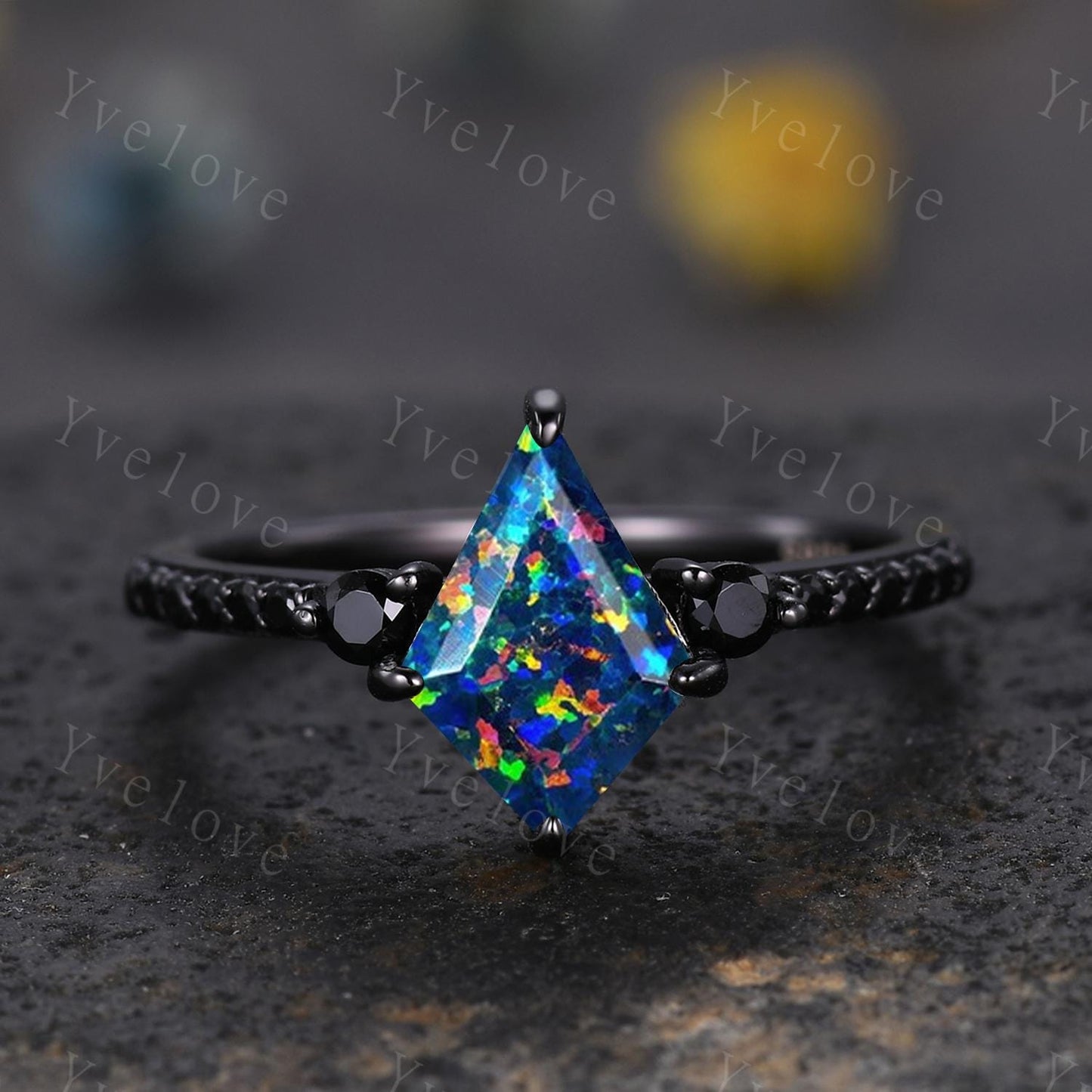 Retro Kite Black Opal Engagement Ring,Vintage Nature Inspired Black Silver Ring,Unique Black Spinel Diamond Promise Ring Anniversary Gift