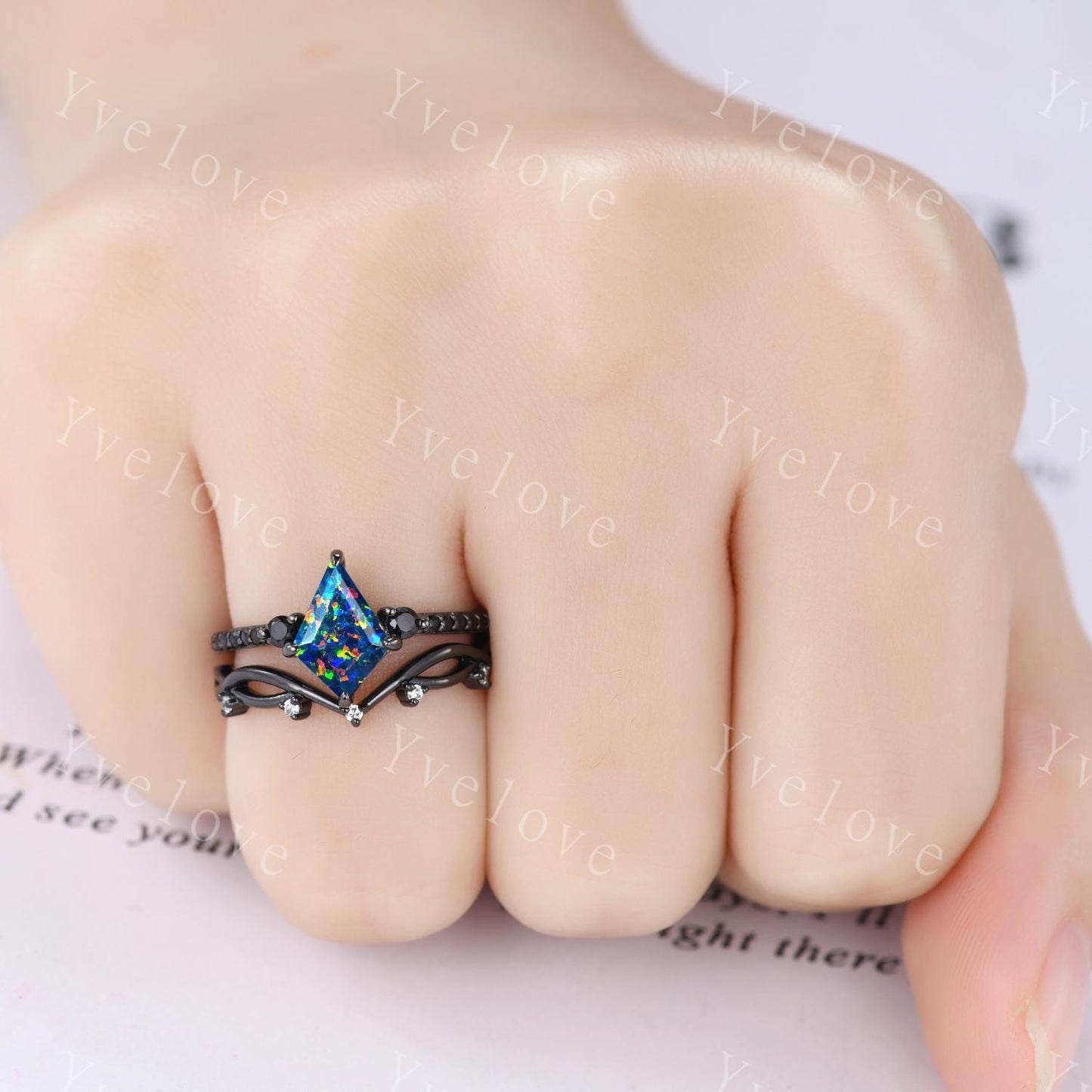 Retro Kite Black Opal Engagement Ring,Vintage Nature Inspired Black Silver Ring,Unique Black Spinel Diamond Promise Ring Anniversary Gift