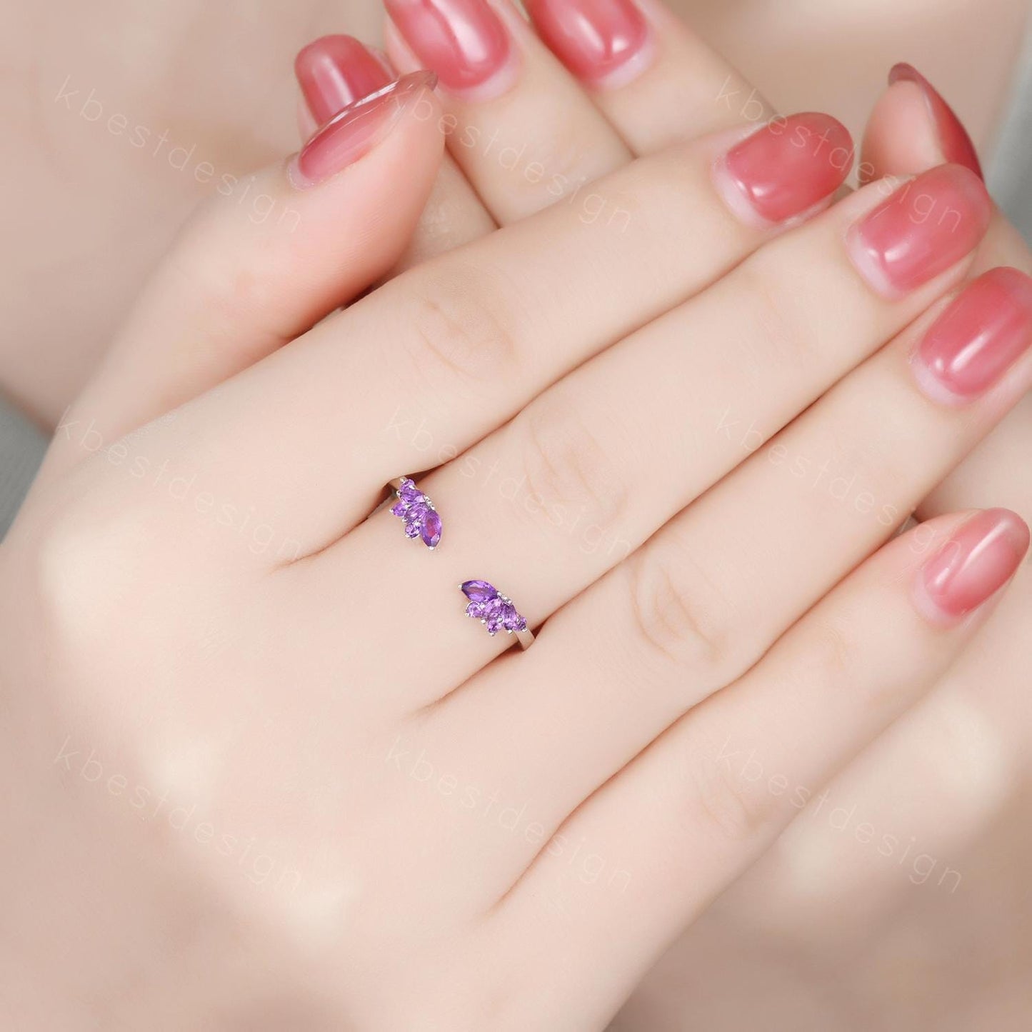 Open gap Amethyst Wedding Band rose gold vintage petal wedding ring Delicate Stacking matching curved wedding band bridal ring gift