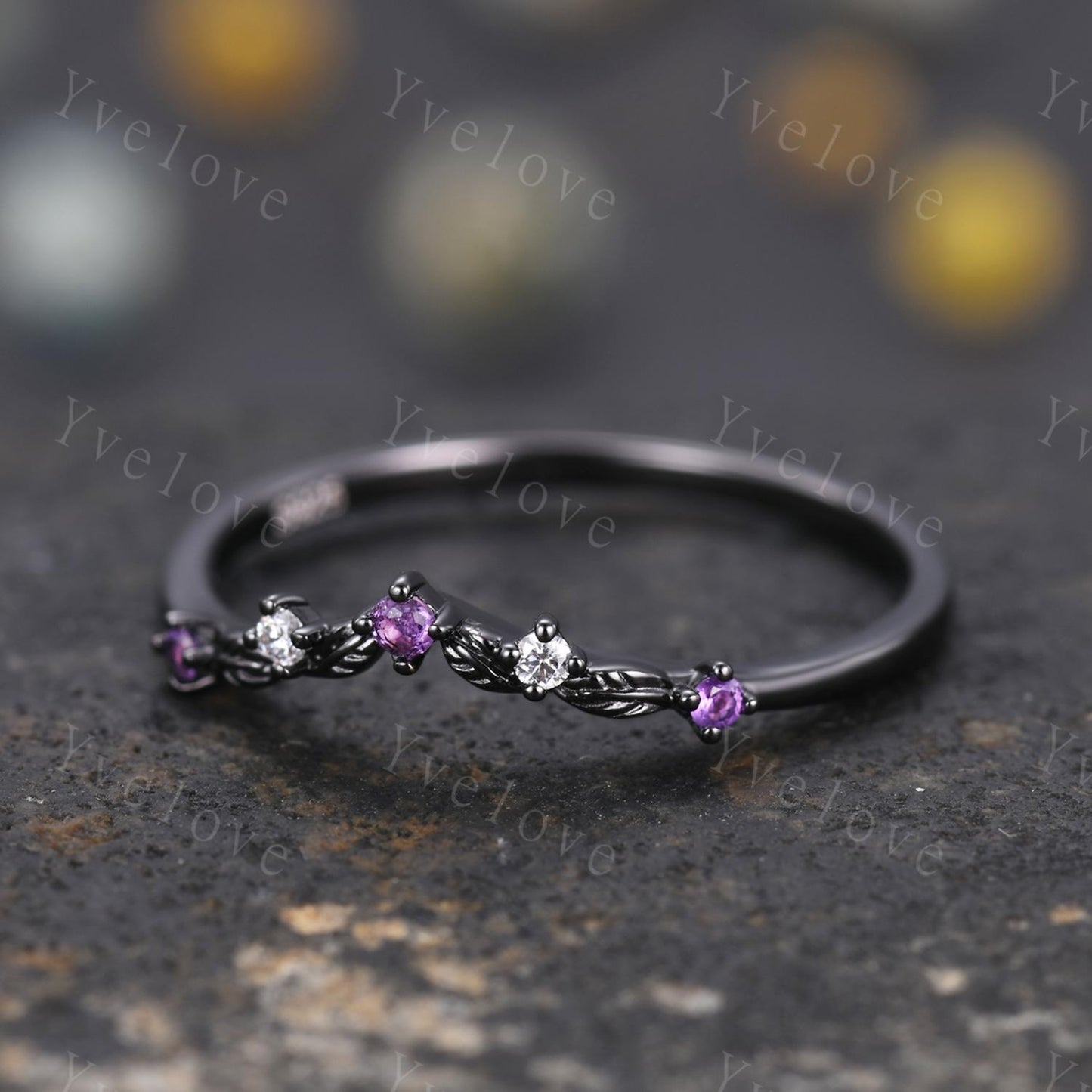 Unique Moissanite Amethyst Wedding Ring Stacking Matching Band Silver Black Gold Marquise Ring Promise Jewelry Anniversary Gift For Women