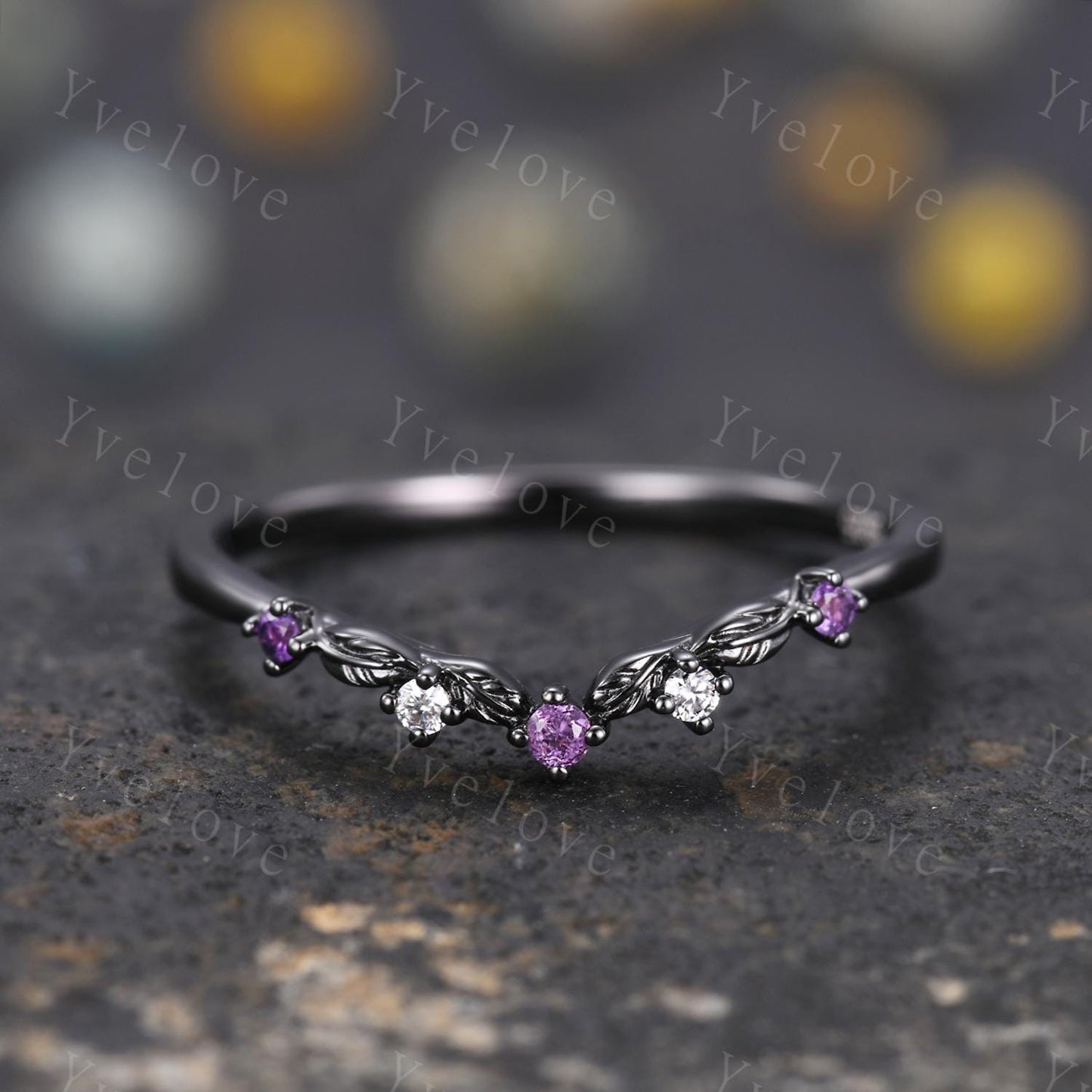 Unique Moissanite Amethyst Wedding Ring Stacking Matching Band Silver Black Gold Marquise Ring Promise Jewelry Anniversary Gift For Women