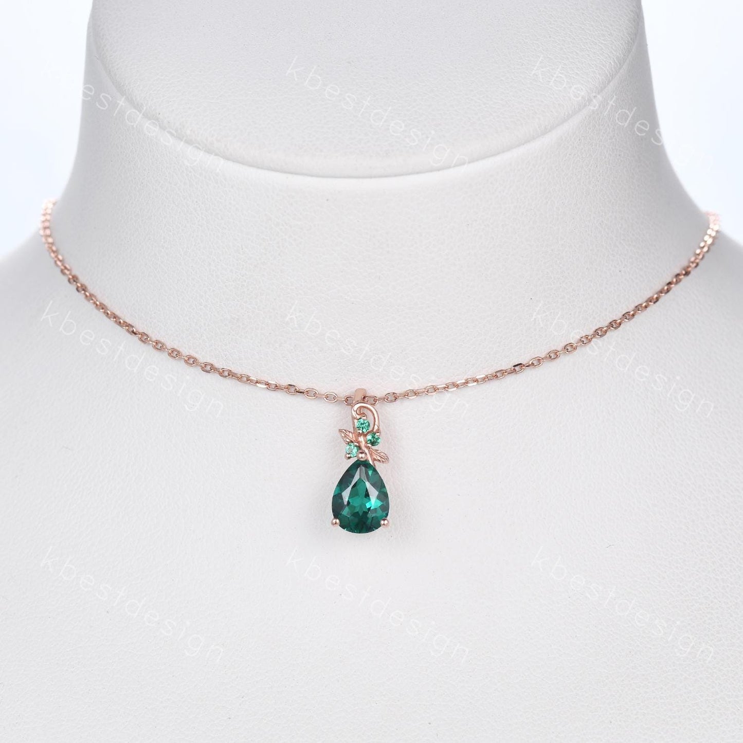 Nature inspired emerald necklace vintage women rose gold necklace unique leaf emerald pendant art deco pear cut pendant bridal promise gift