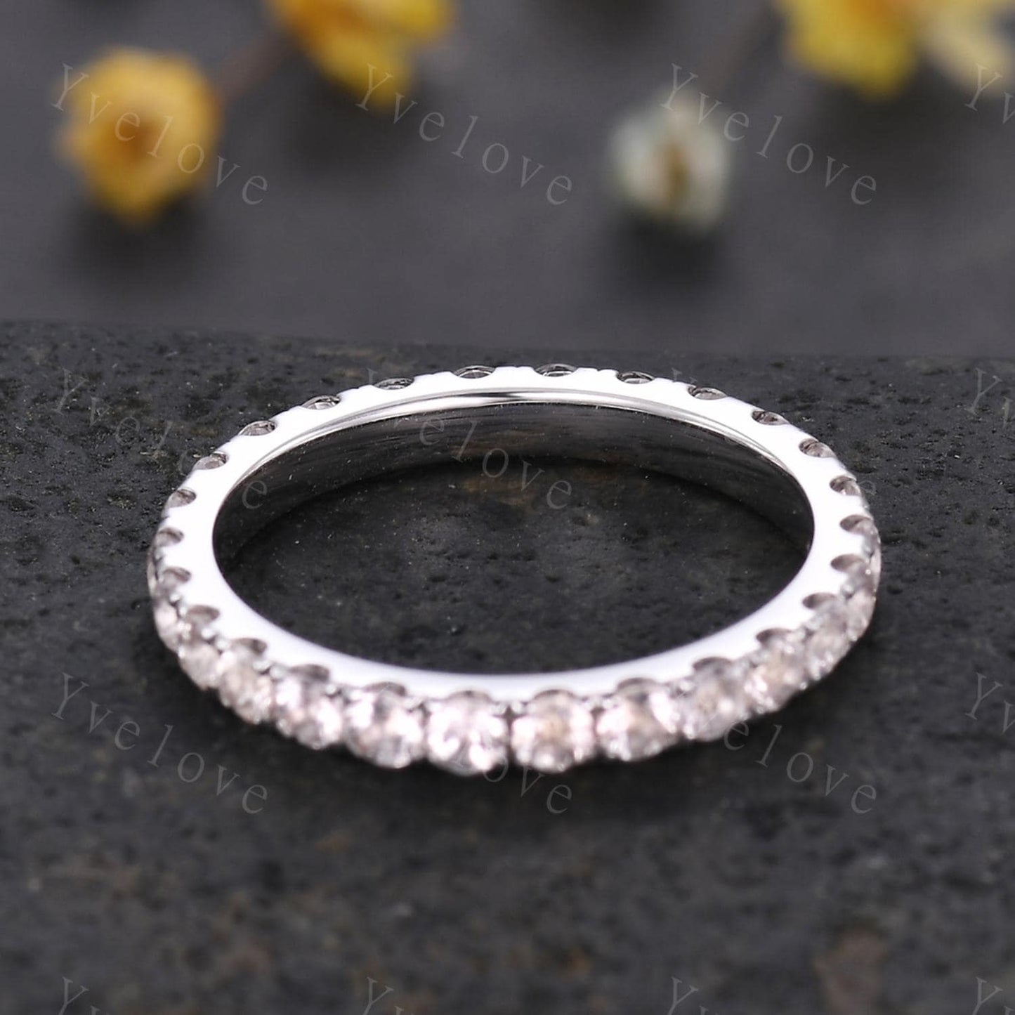 2mm Round Pink Morganite wedding ring full eternity natural morganite engagement ring wedding band for women matching band stacking ring