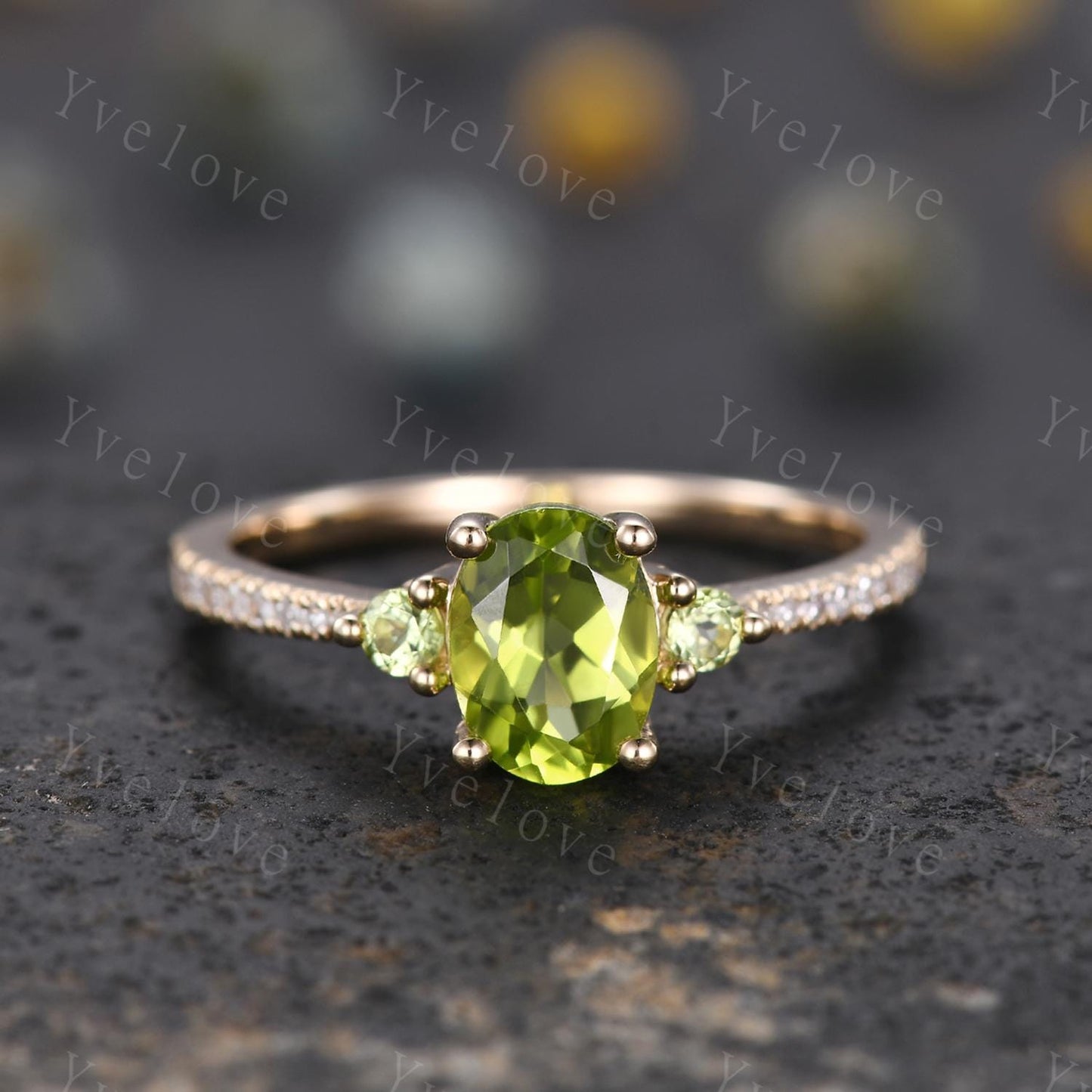 Oval Cut Peridot Engagement Ring Set,Peridot Wedding Ring Set,August Birthstone,Diamond Stacking Wedding Band for Women Anniversary Gift