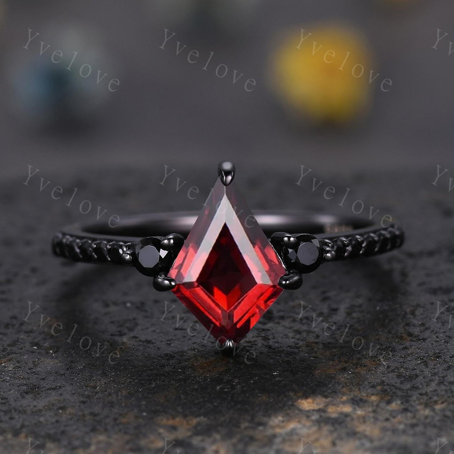 Retro Kite Red Garnet Engagement Ring,Vintage Black Silver Ring Set,Unique Black Spinel Diamond Promise Ring Anniversary Gift Birthstone