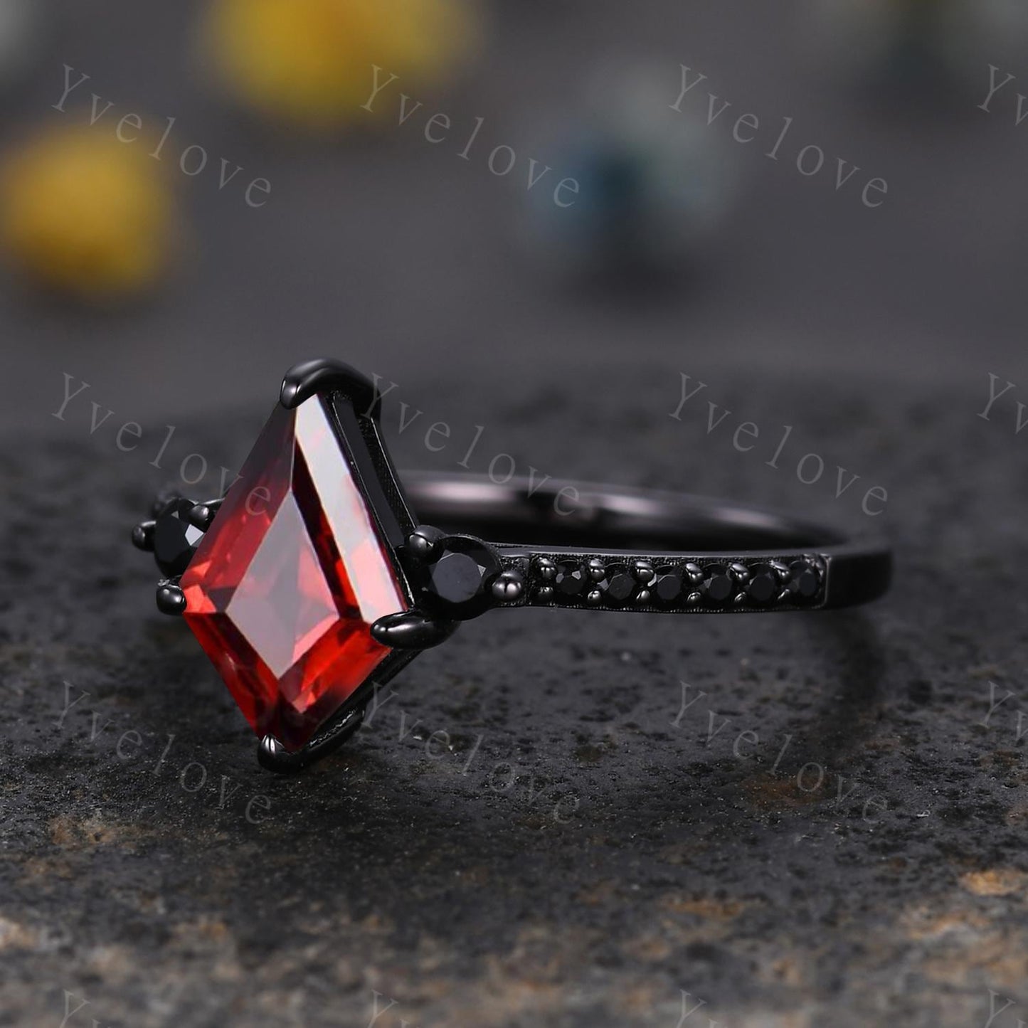 Retro Kite Red Garnet Engagement Ring,Vintage Black Silver Ring Set,Unique Black Spinel Diamond Promise Ring Anniversary Gift Birthstone