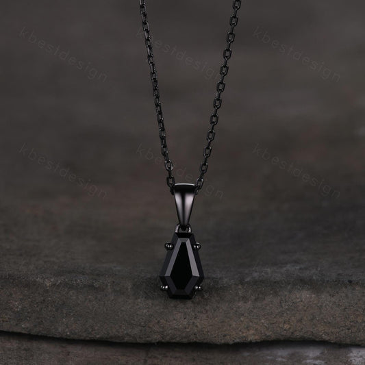 Coffin cut black onyx necklace 925 sterling dainty black gold pendant black gemstone jewelry minimalist anniversary gift for her