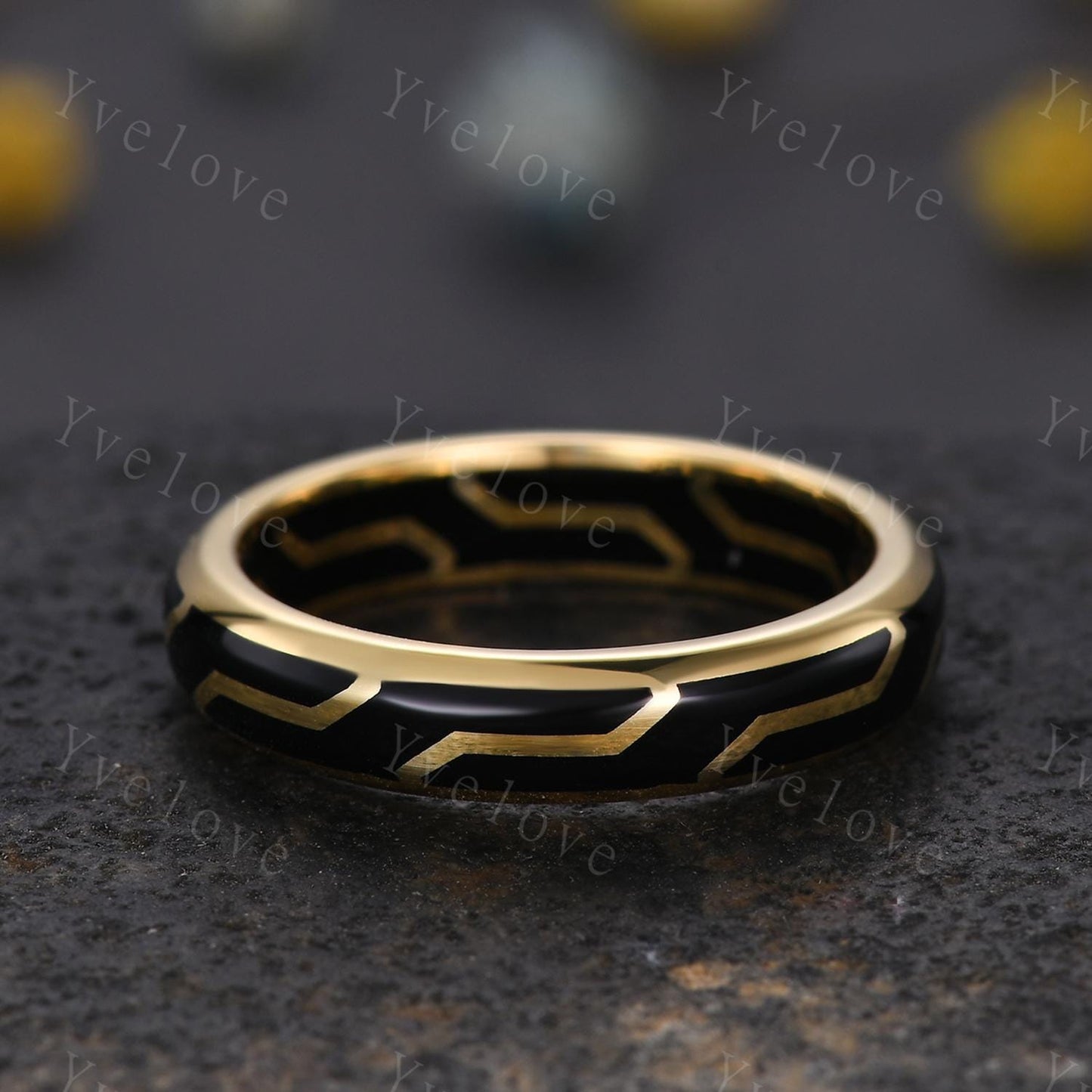 Couples ring set black enamel coating ring for men and women black onyx wedding band gold promise stacking matching Band retro vintage Gift